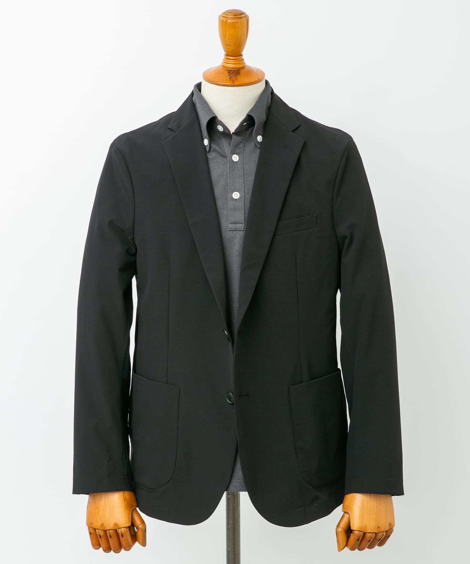 『イージーケア』LIFE STYLE TAILOR　リップストップナイロンストレッチジャケット BLACK S