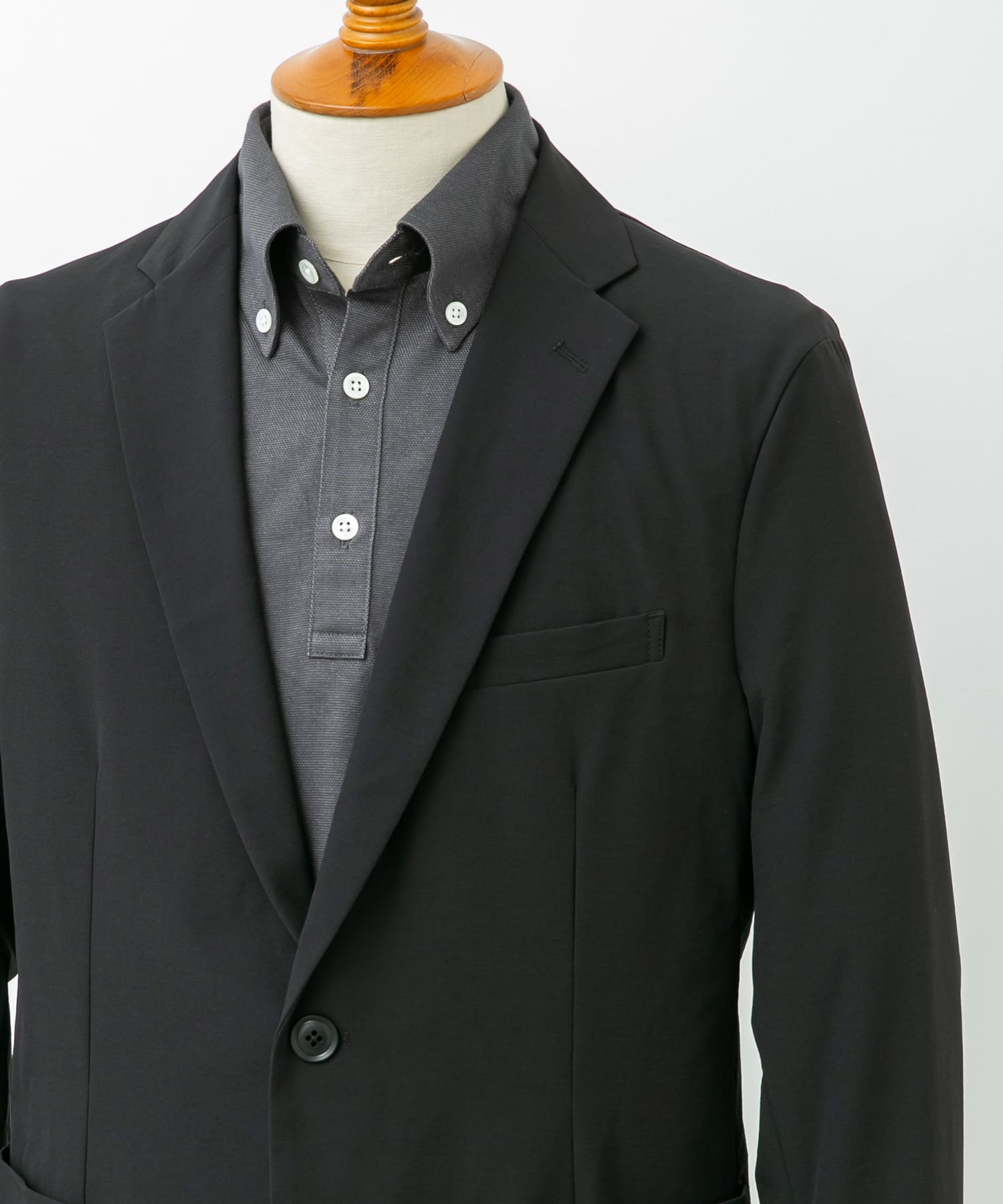 『イージーケア』LIFE STYLE TAILOR　リップストップナイロンストレッチジャケット BLACK M