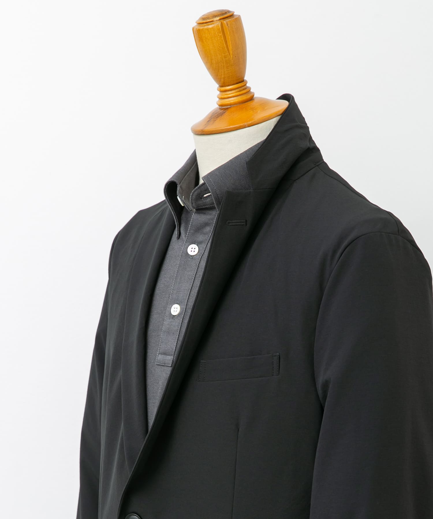 『イージーケア』LIFE STYLE TAILOR　リップストップナイロンストレッチジャケット BLACK M