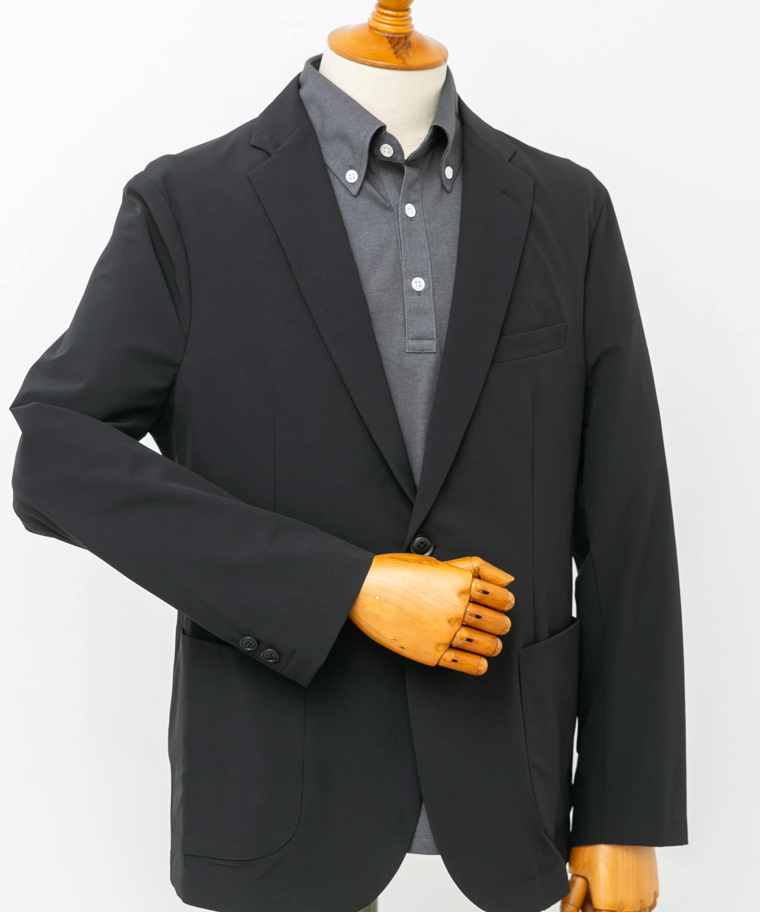 『イージーケア』LIFE STYLE TAILOR　リップストップナイロンストレッチジャケット BLACK M