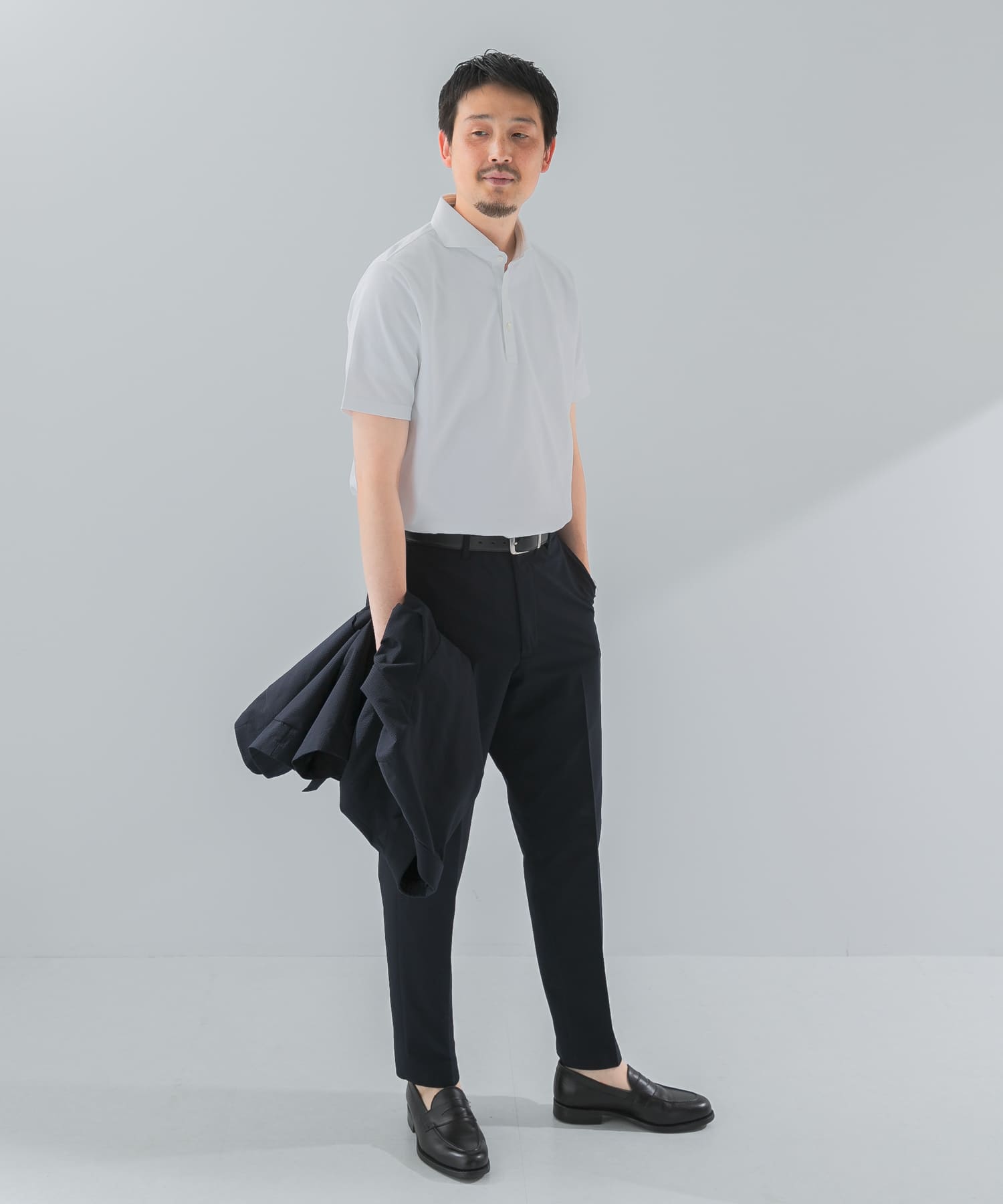 『吸水速乾』LIFE STYLE TAILOR　カッタウェイ半袖プルオーバー WHITE M