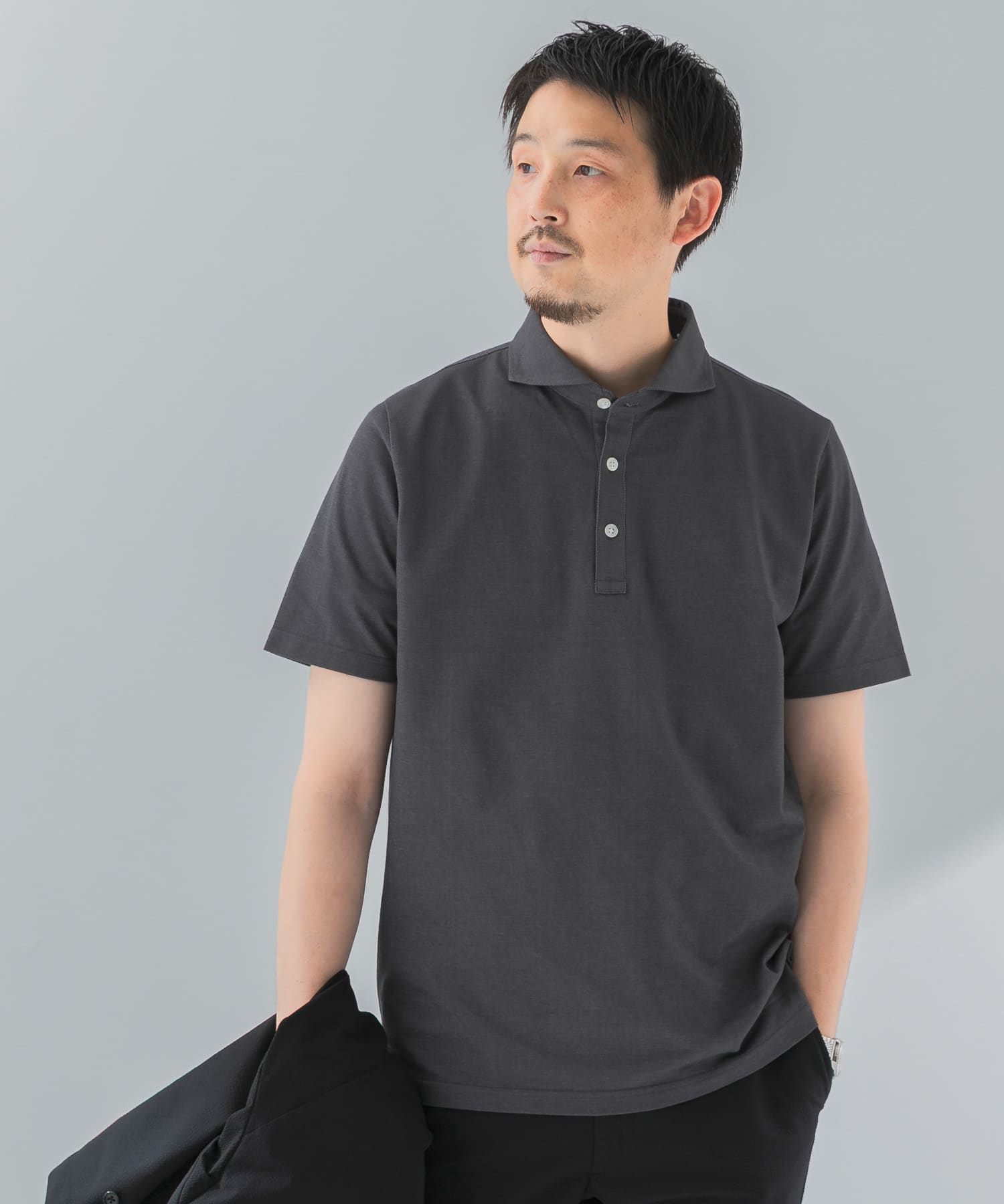 吸水速乾』LIFE STYLE TAILOR カッタウェイ半袖プルオーバー(M GRAY