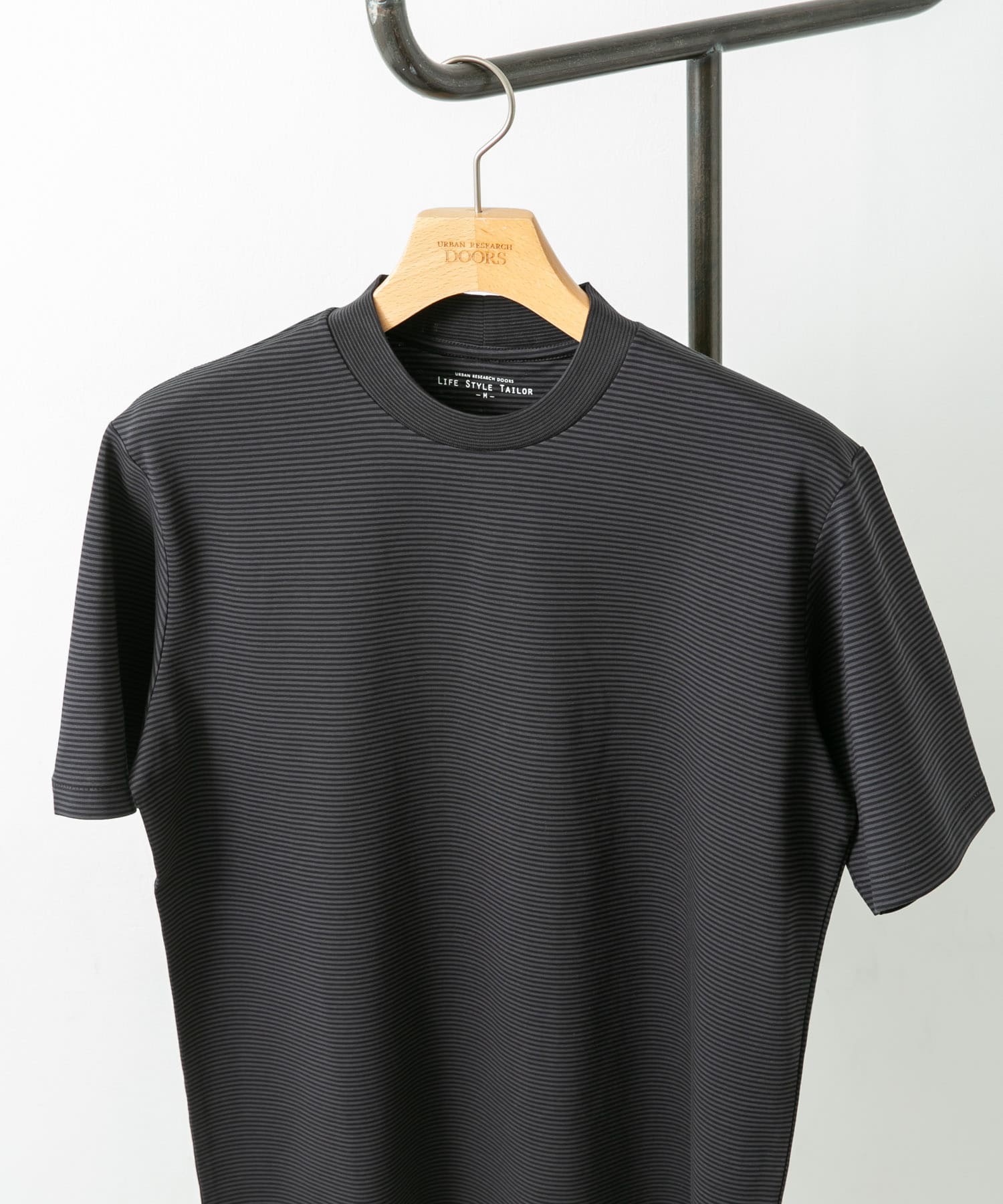 『抗菌/防臭』LIFE STYLE TAILOR　シルケットポンチストレッチTシャツ BLK-GRY M