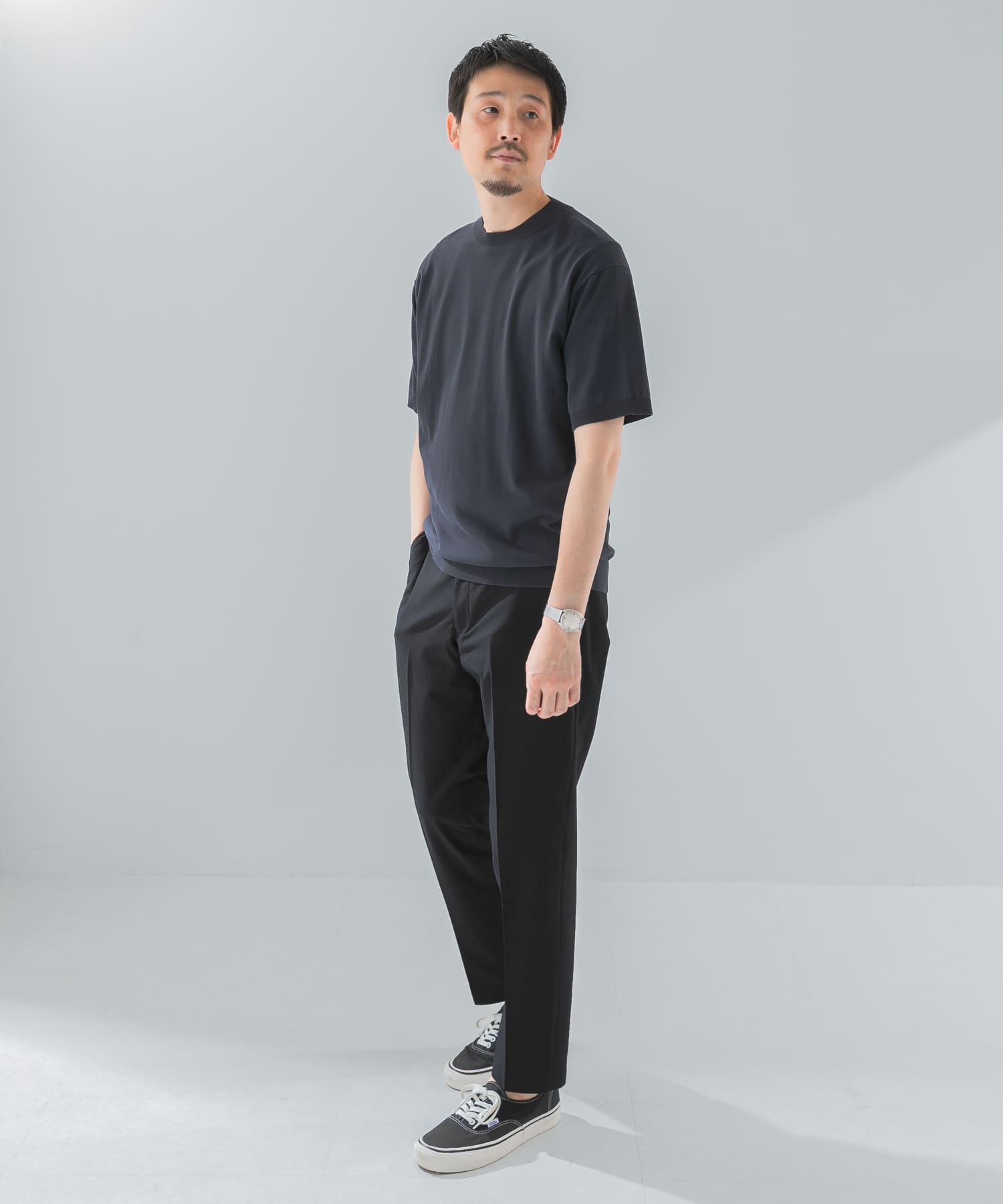 LIFE STYLE TAILOR ハイゲージクルーネック半袖ニット(M IVORY
