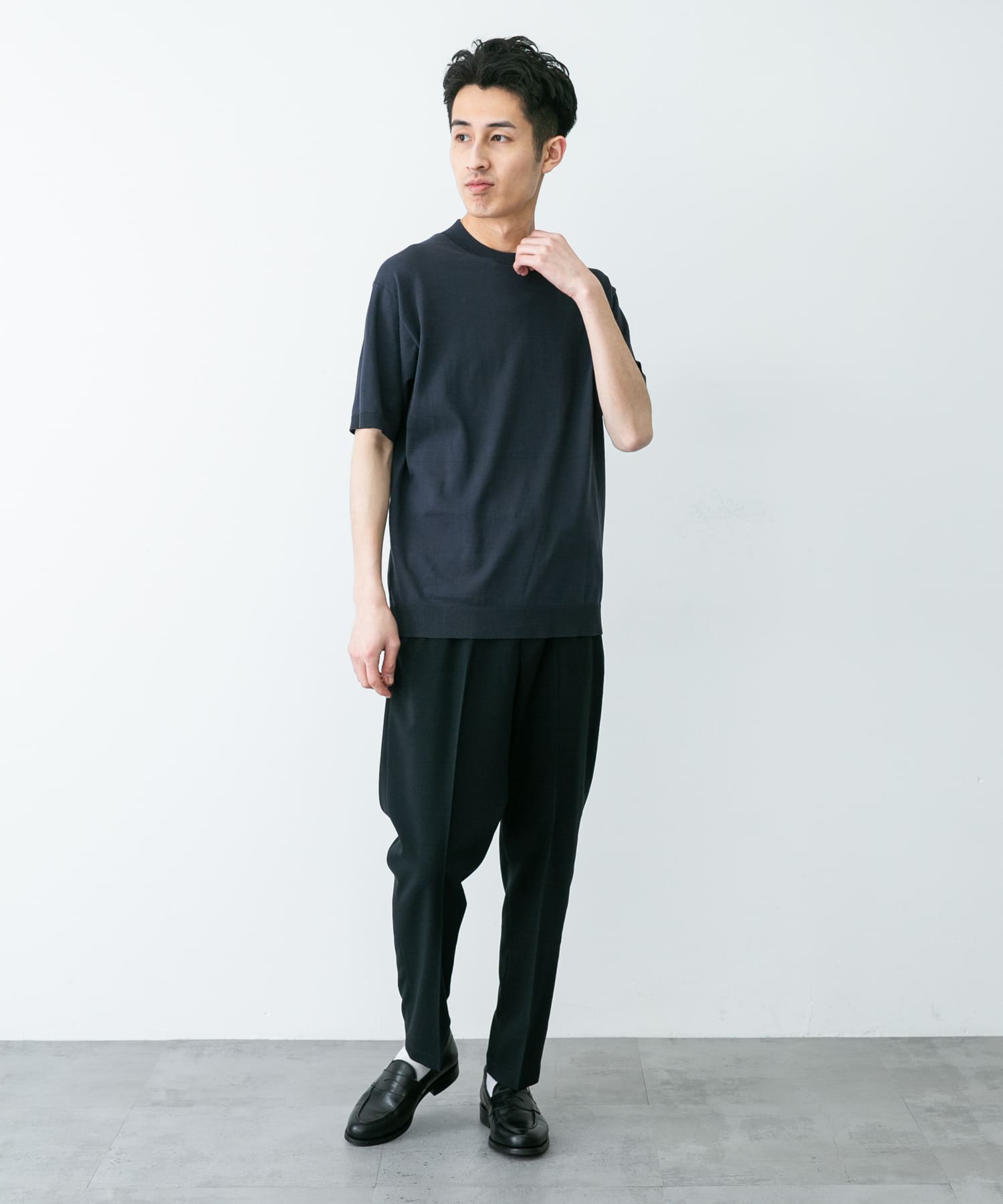 LIFE STYLE TAILOR ハイゲージクルーネック半袖ニット(M IVORY