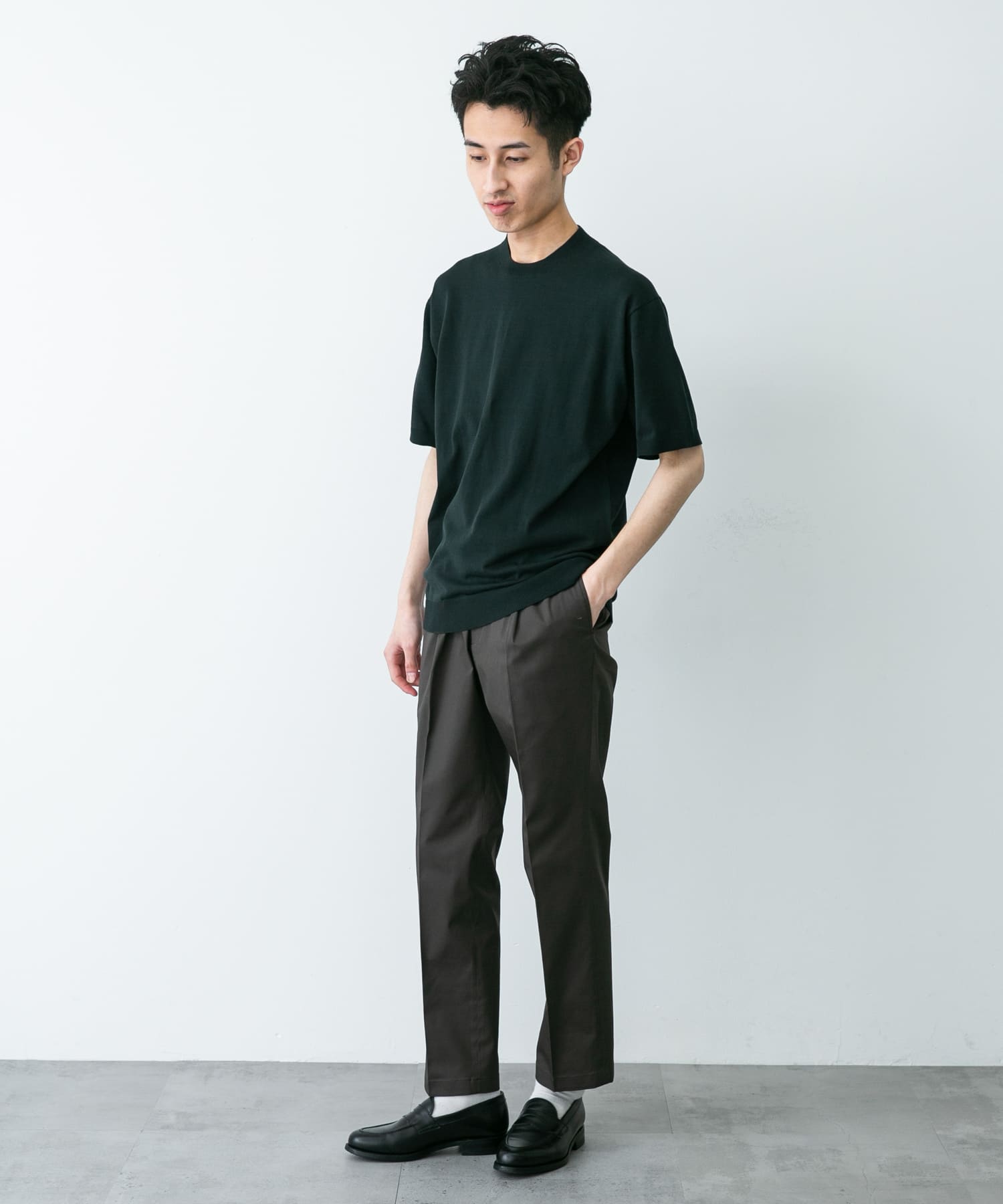 ARTS&SCIENCE コットン 半袖ニット 黒 1 LIFE STYLE TAILOR ハイゲージクルーネック半袖ニット(M IVORY