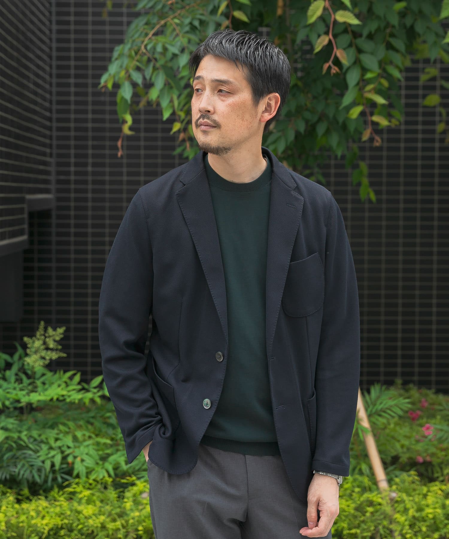 『イージーケア/速乾』LIFE STYLE TAILOR　メランジニットイージージャケット