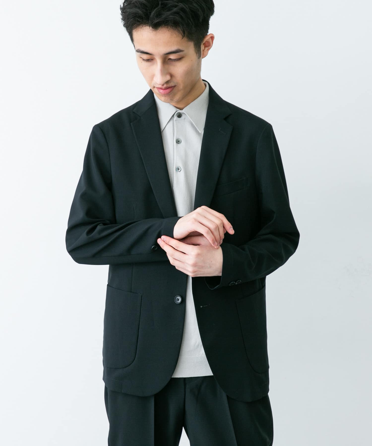 LIFE STYLE TAILOR リネンライクコンフォータブルジャケット(S NAVY