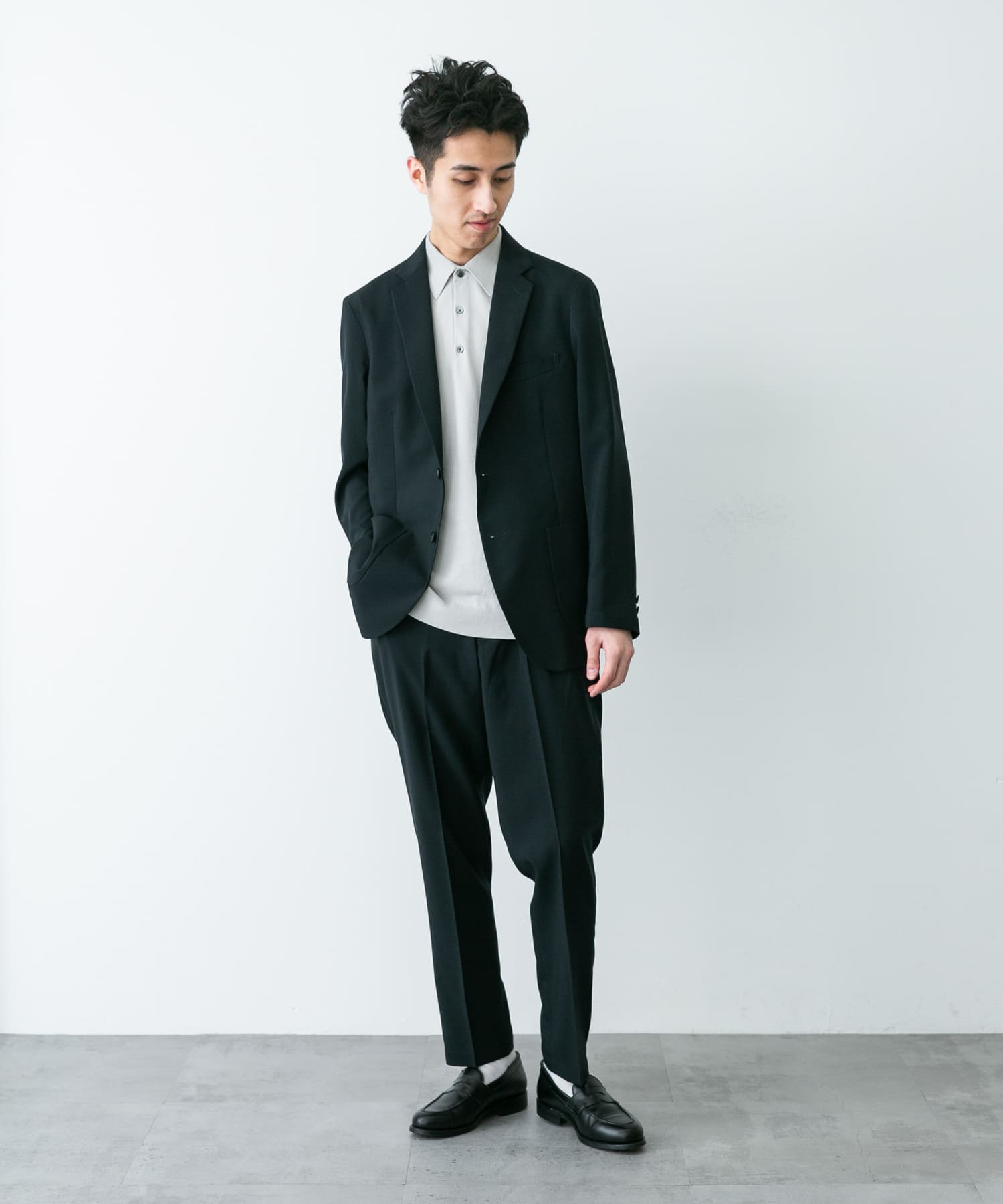 LIFE STYLE TAILOR リネンライクコンフォータブルジャケット(S NAVY