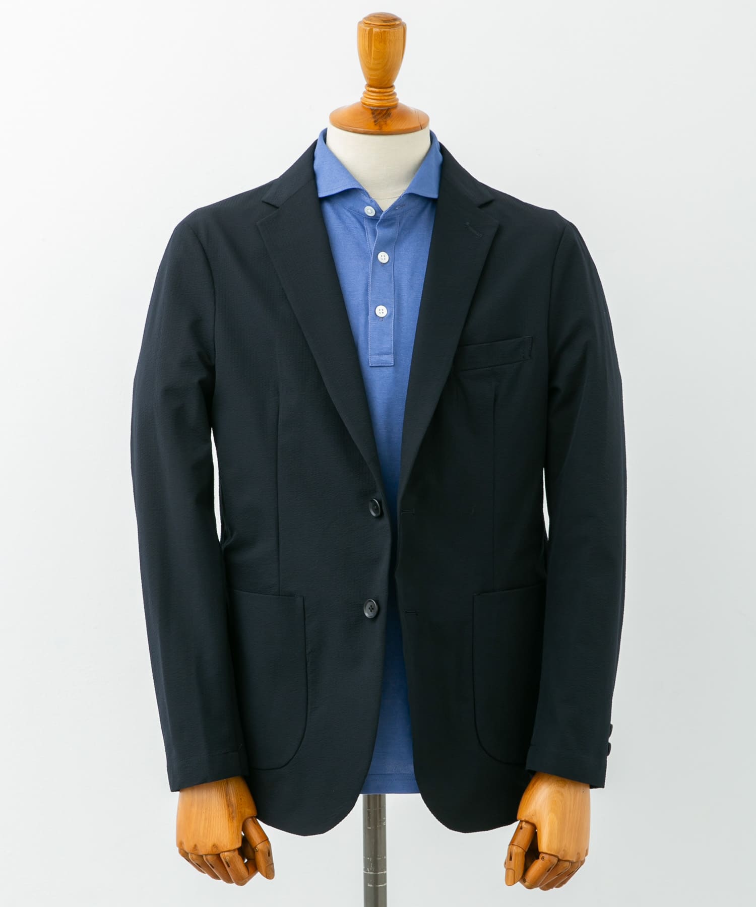 『イージーケア』LIFE STYLE TAILOR　シアサッカーコンフォータブルジャケット NAVY M