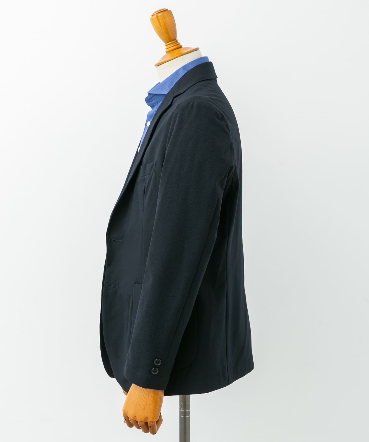 『イージーケア』LIFE STYLE TAILOR　シアサッカーコンフォータブルジャケット NAVY L