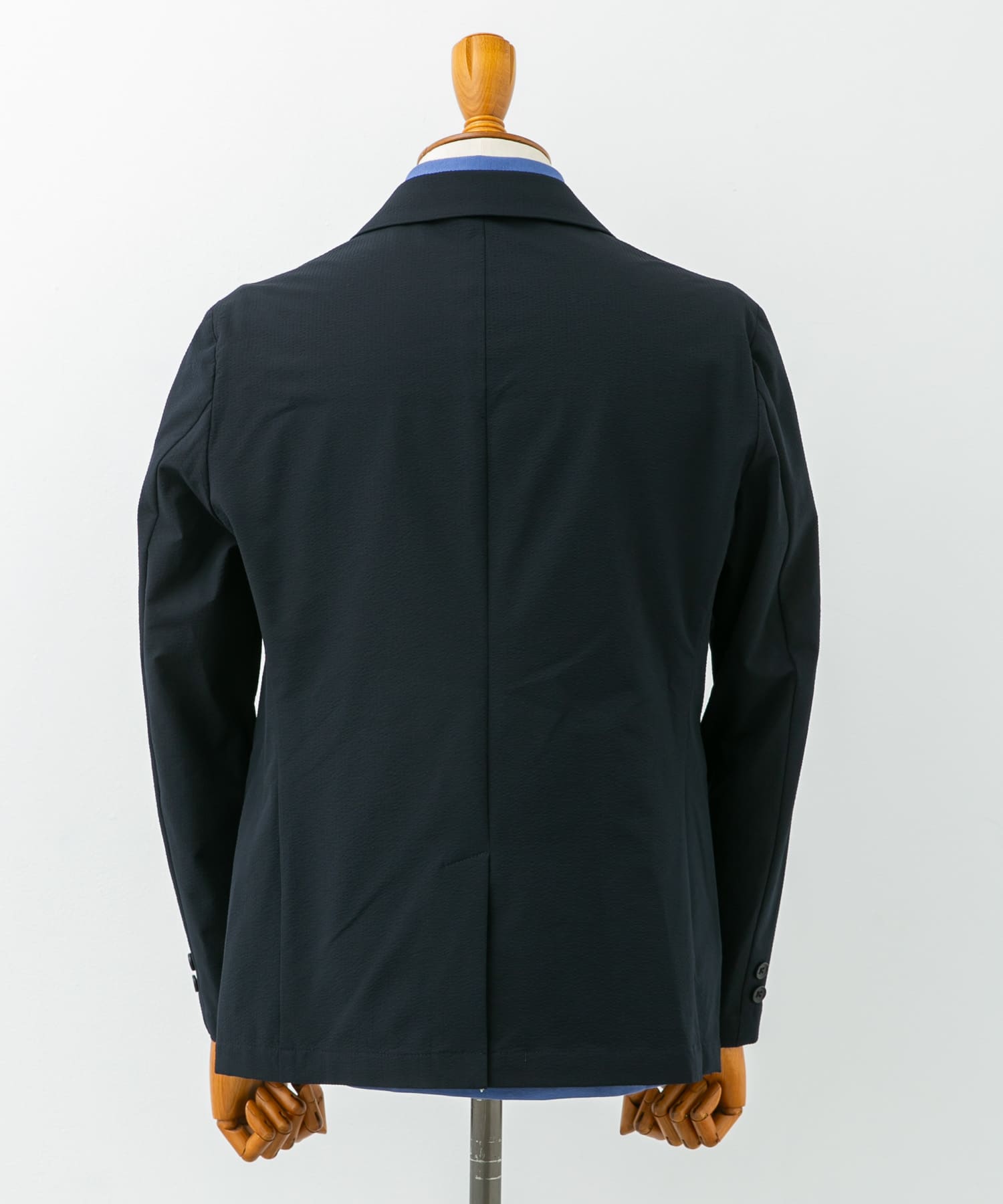 『イージーケア』LIFE STYLE TAILOR　シアサッカーコンフォータブルジャケット NAVY L
