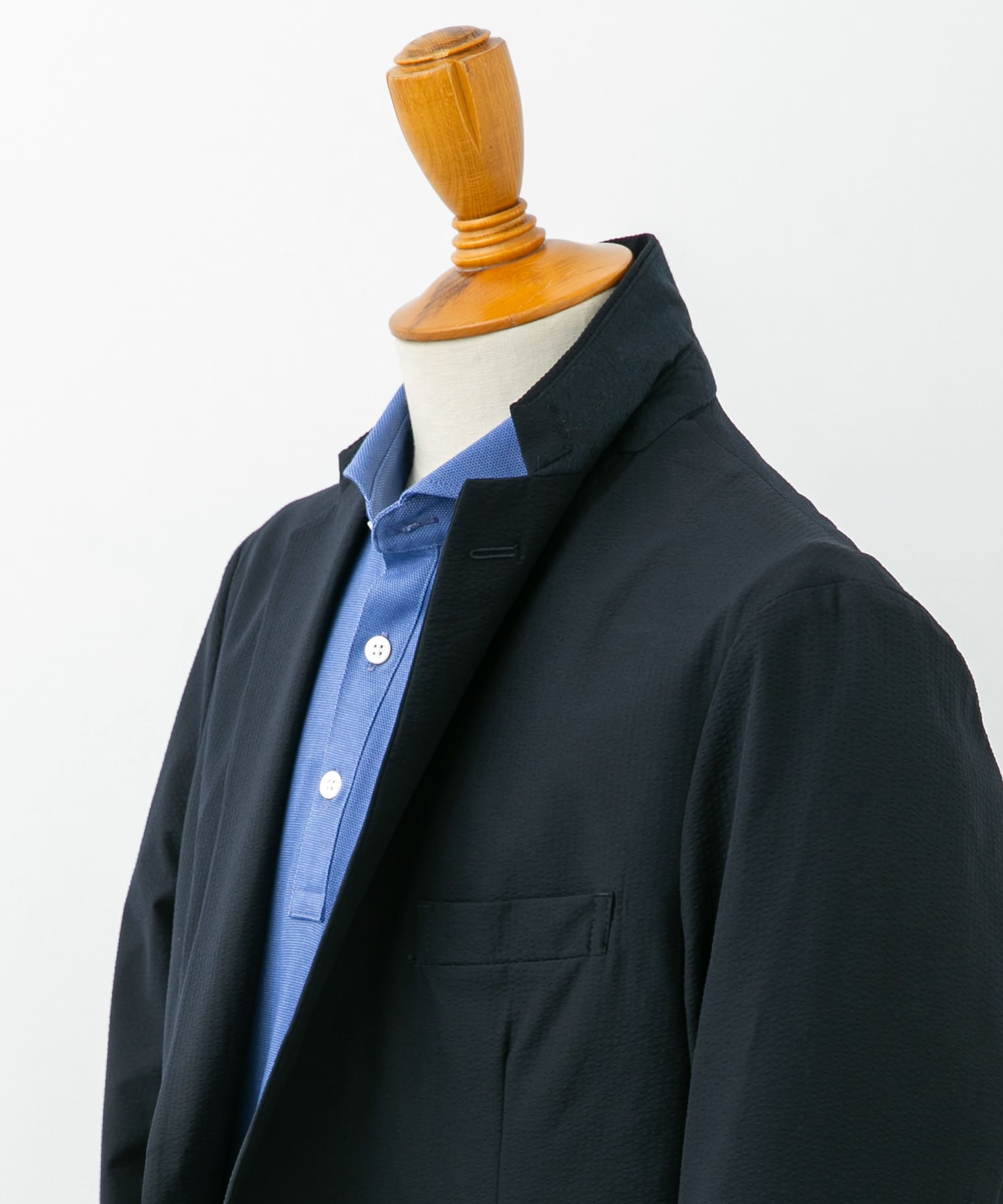 『イージーケア』LIFE STYLE TAILOR　シアサッカーコンフォータブルジャケット NAVY L
