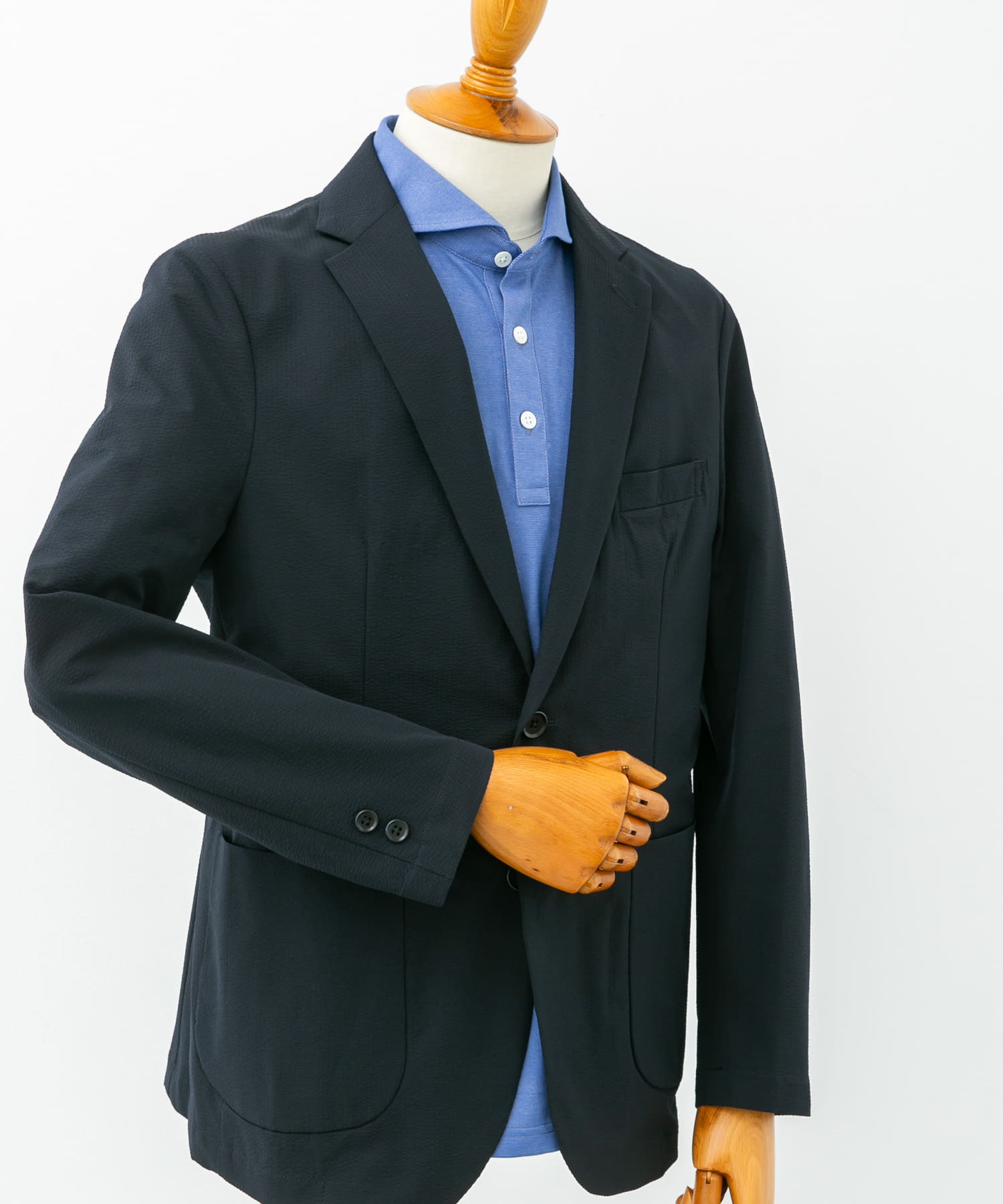 『イージーケア』LIFE STYLE TAILOR　シアサッカーコンフォータブルジャケット NAVY L