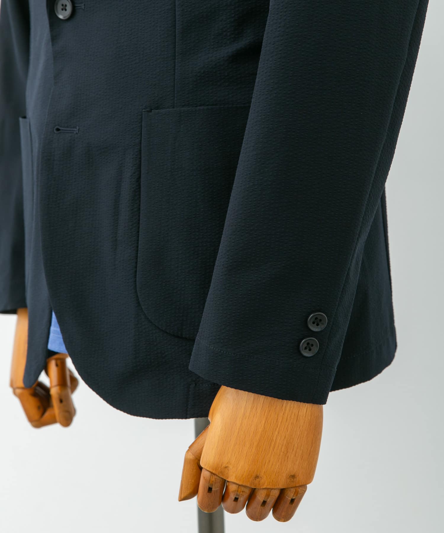 『イージーケア』LIFE STYLE TAILOR　シアサッカーコンフォータブルジャケット NAVY L