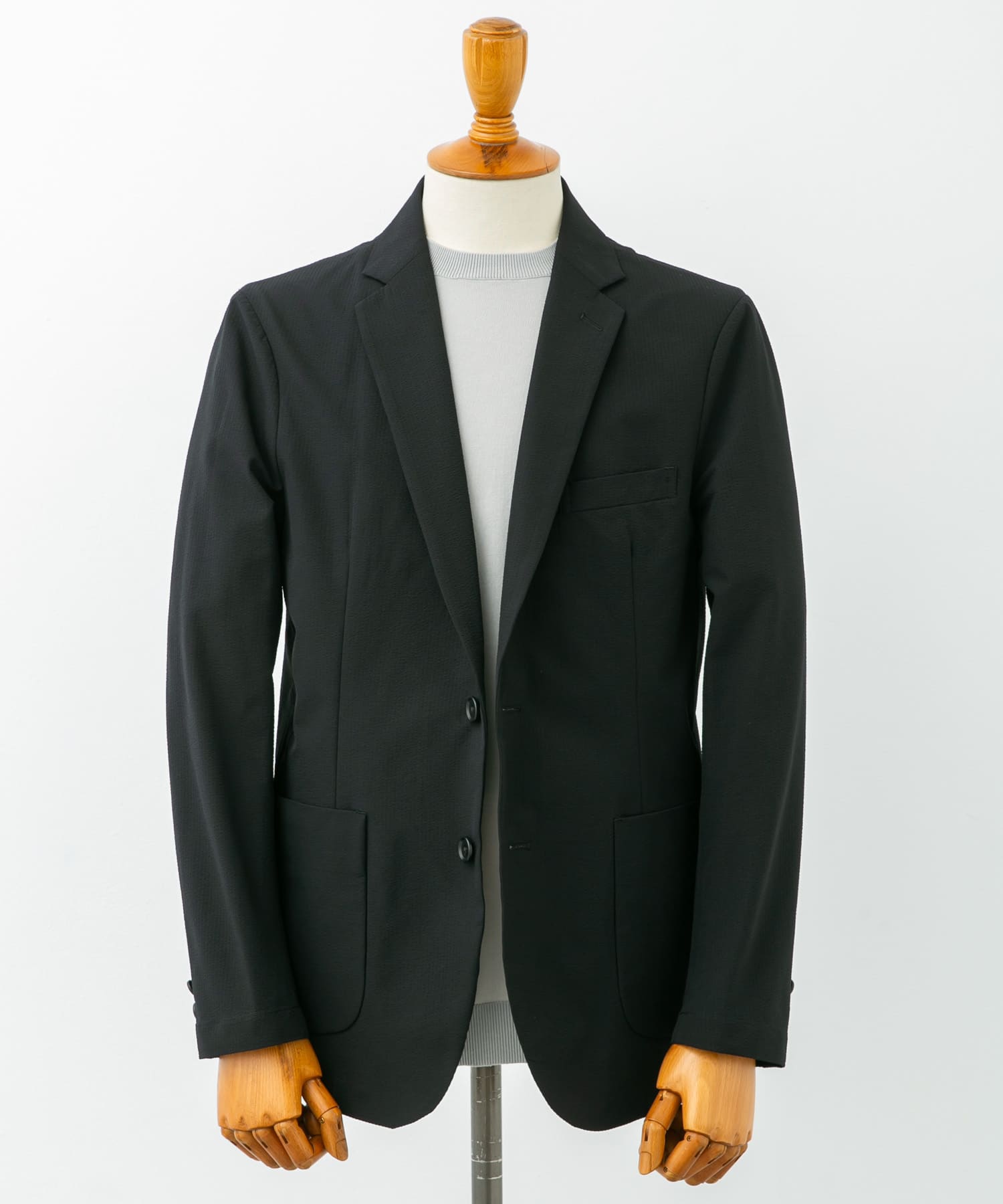 『イージーケア』LIFE STYLE TAILOR　シアサッカーコンフォータブルジャケット BLACK M