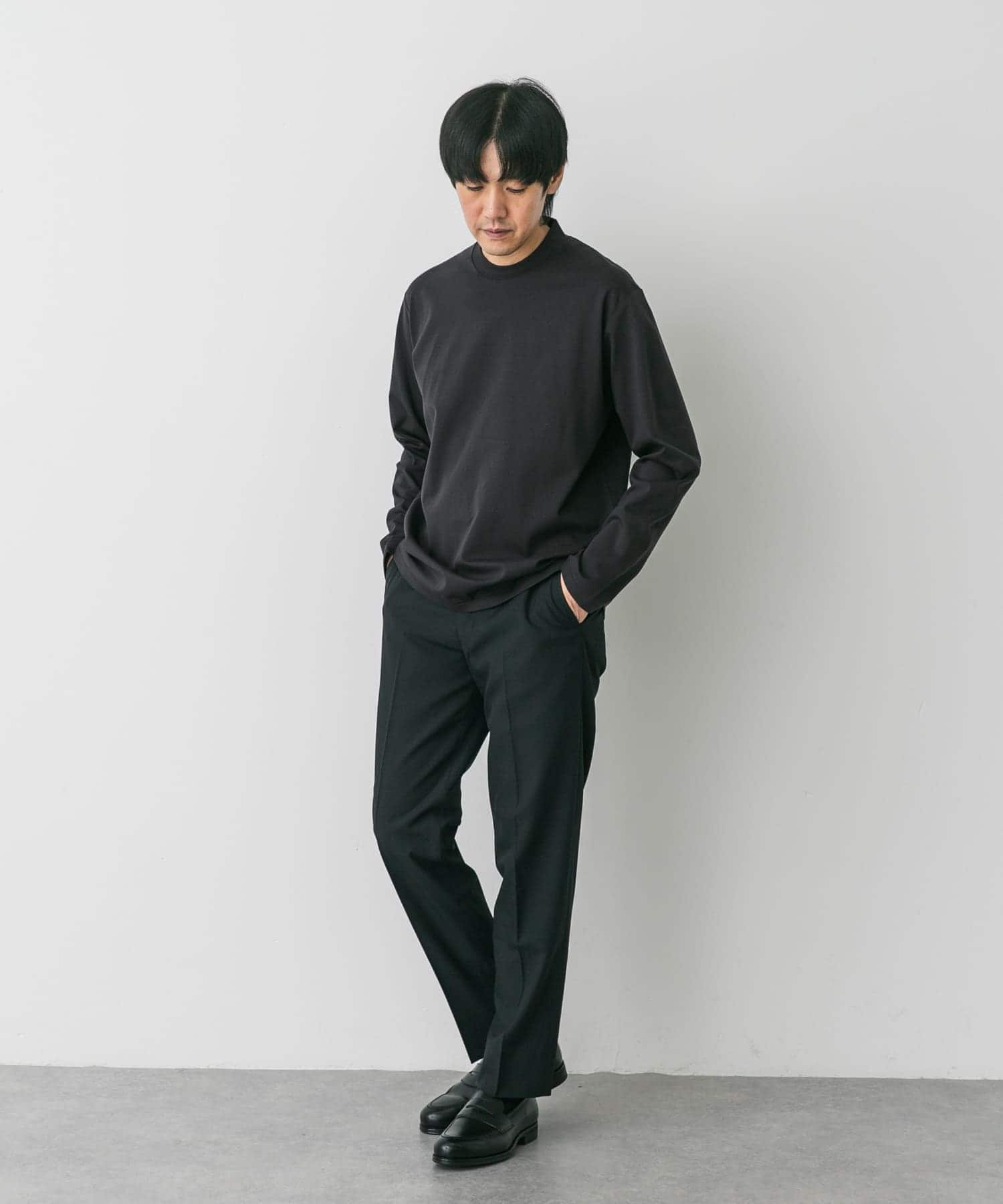 LIFE STYLE TAILOR　シルケットポンチストレッチ長袖Tシャツ CHARCOAL M
