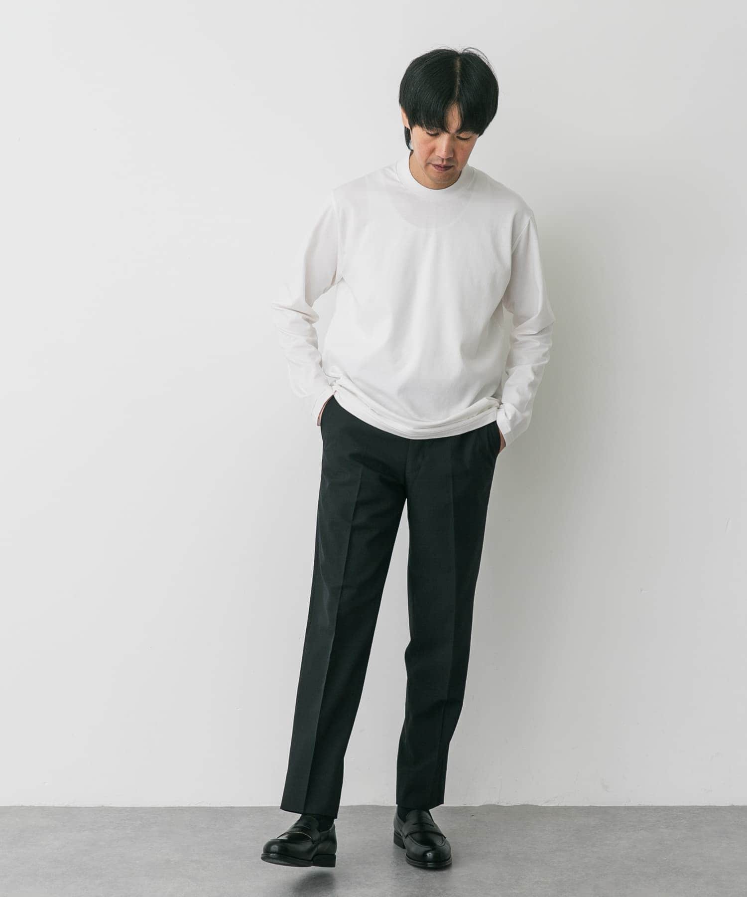 LIFE STYLE TAILOR　シルケットポンチストレッチ長袖Tシャツ WHITE M