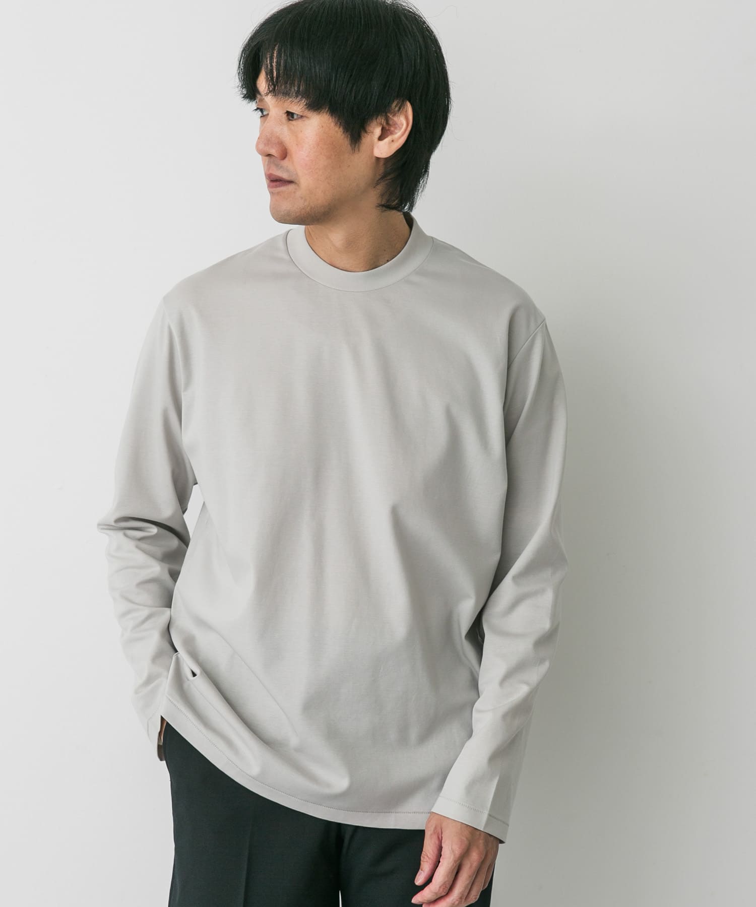 LIFE STYLE TAILOR　シルケットポンチストレッチ長袖Tシャツ