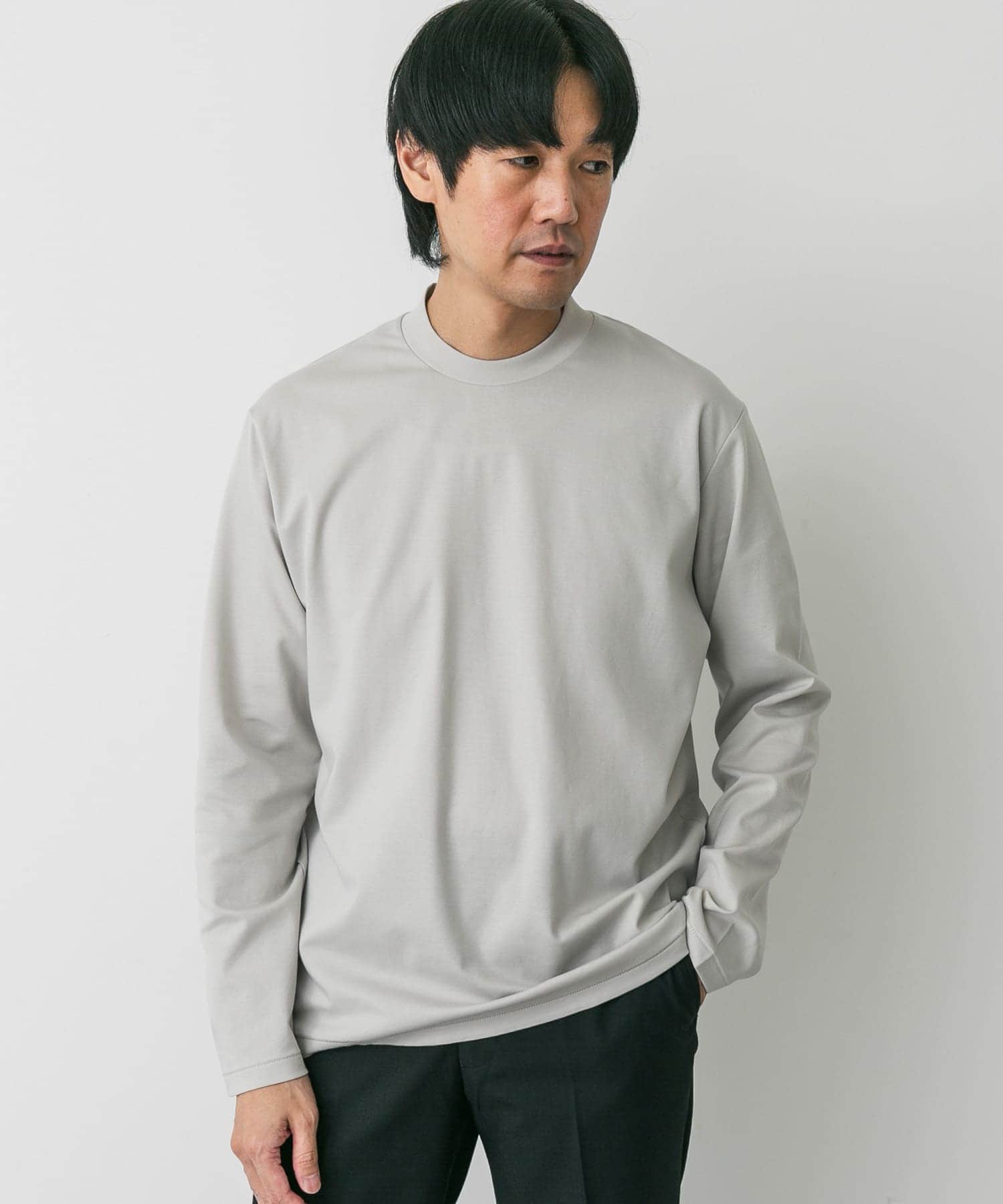 LIFE STYLE TAILOR シルケットポンチストレッチ長袖Tシャツ(M CHARCOAL