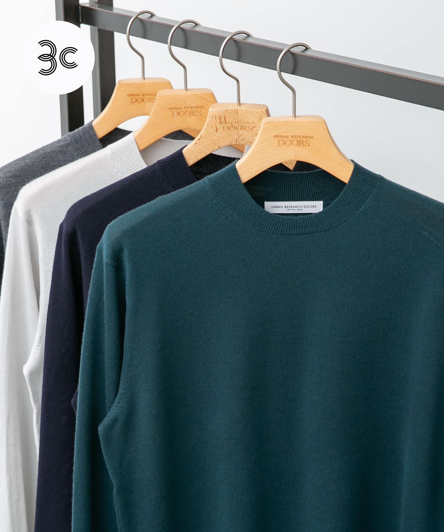 LIFE STYLE TAILOR　マシンウォッシャブルハイゲージクルーニット GREEN M