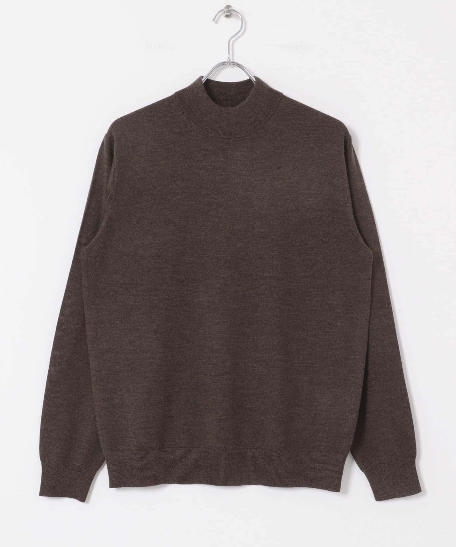 LIFE STYLE TAILOR　マシンウォッシャブルハイゲージモックニット 杢BROWN M