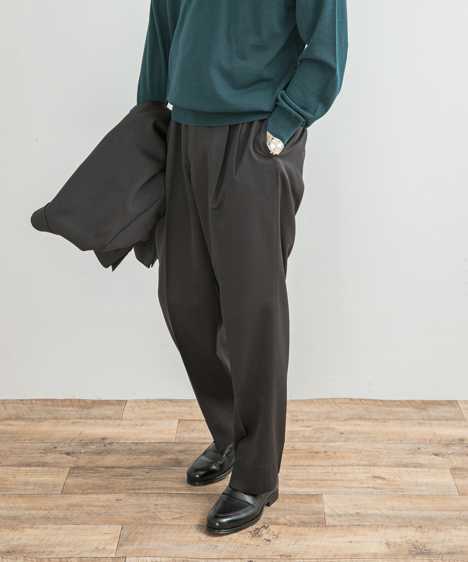 LIFE STYLE TAILOR　レトロヘリンボンストレッチ2タックパンツ