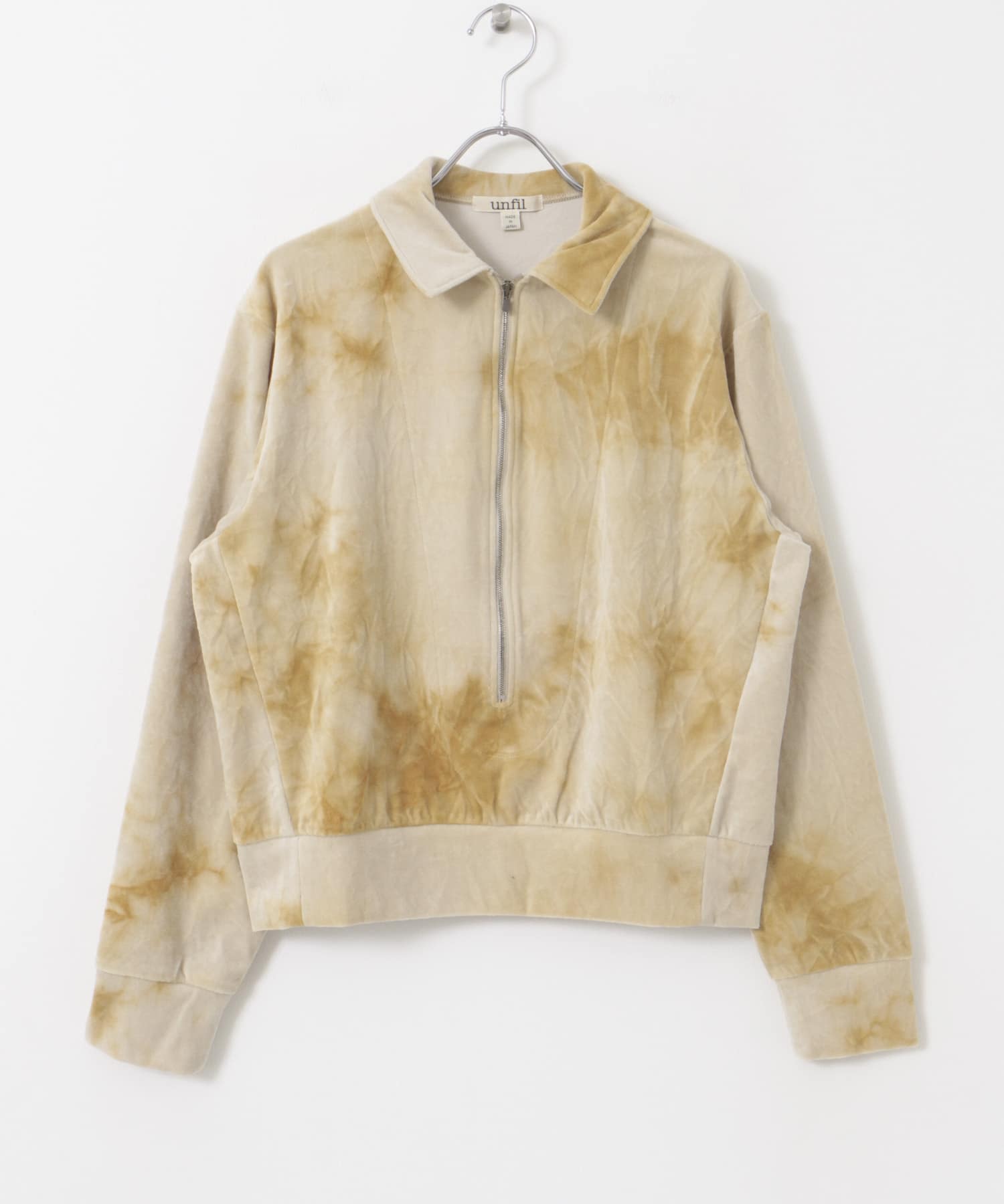 unfil　tie-dyed velour zip polo mustard 0