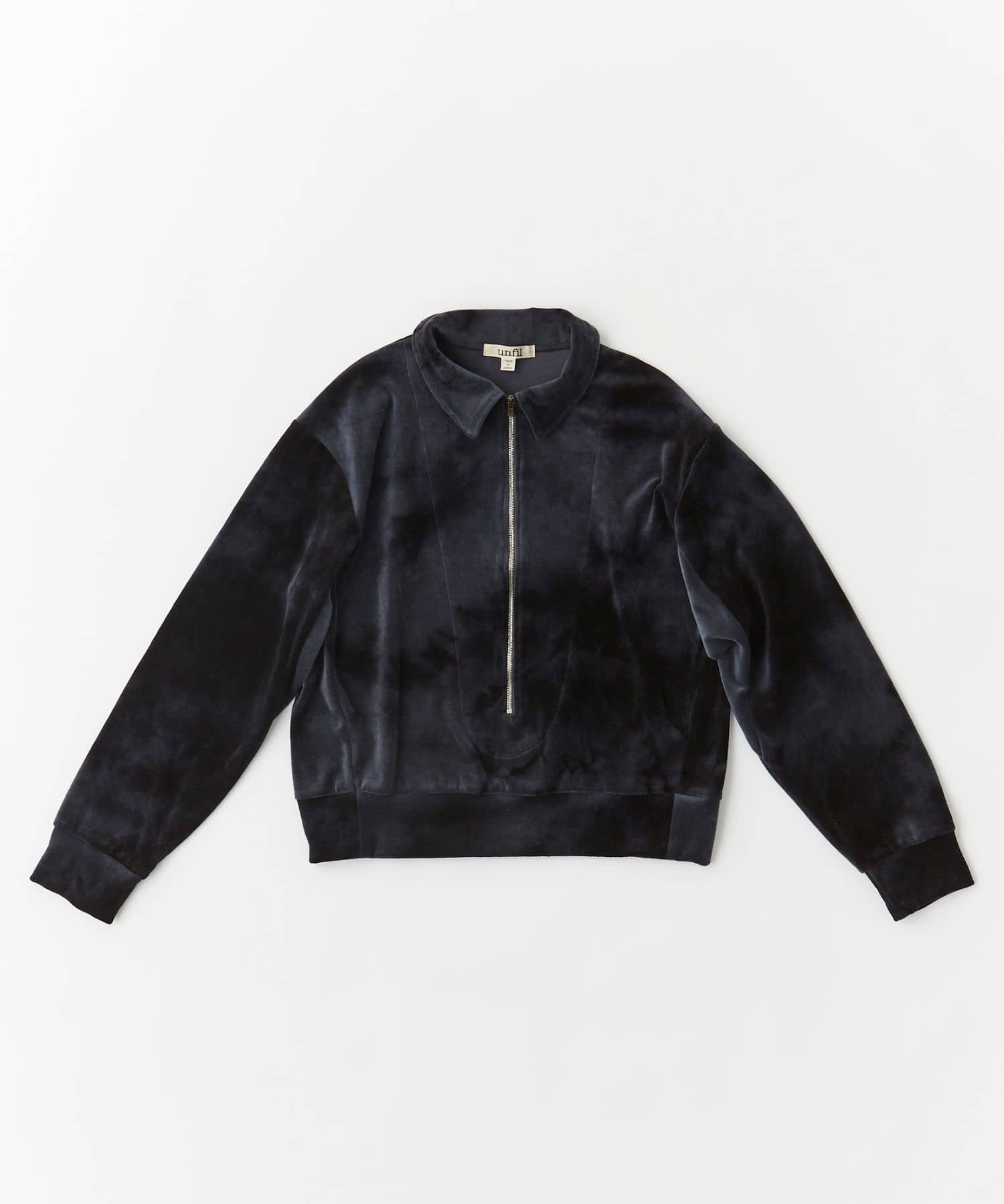 unfil　tie-dyed velour zip polo black 0
