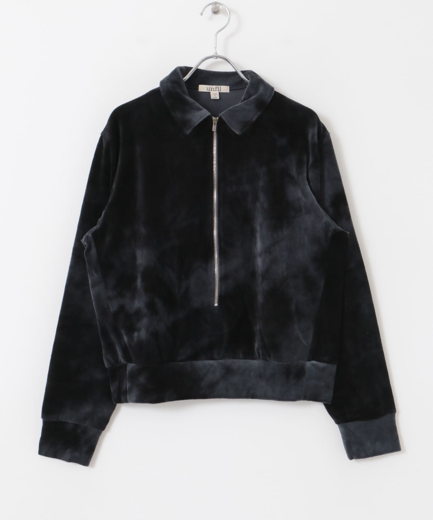 unfil　tie-dyed velour zip polo black 0