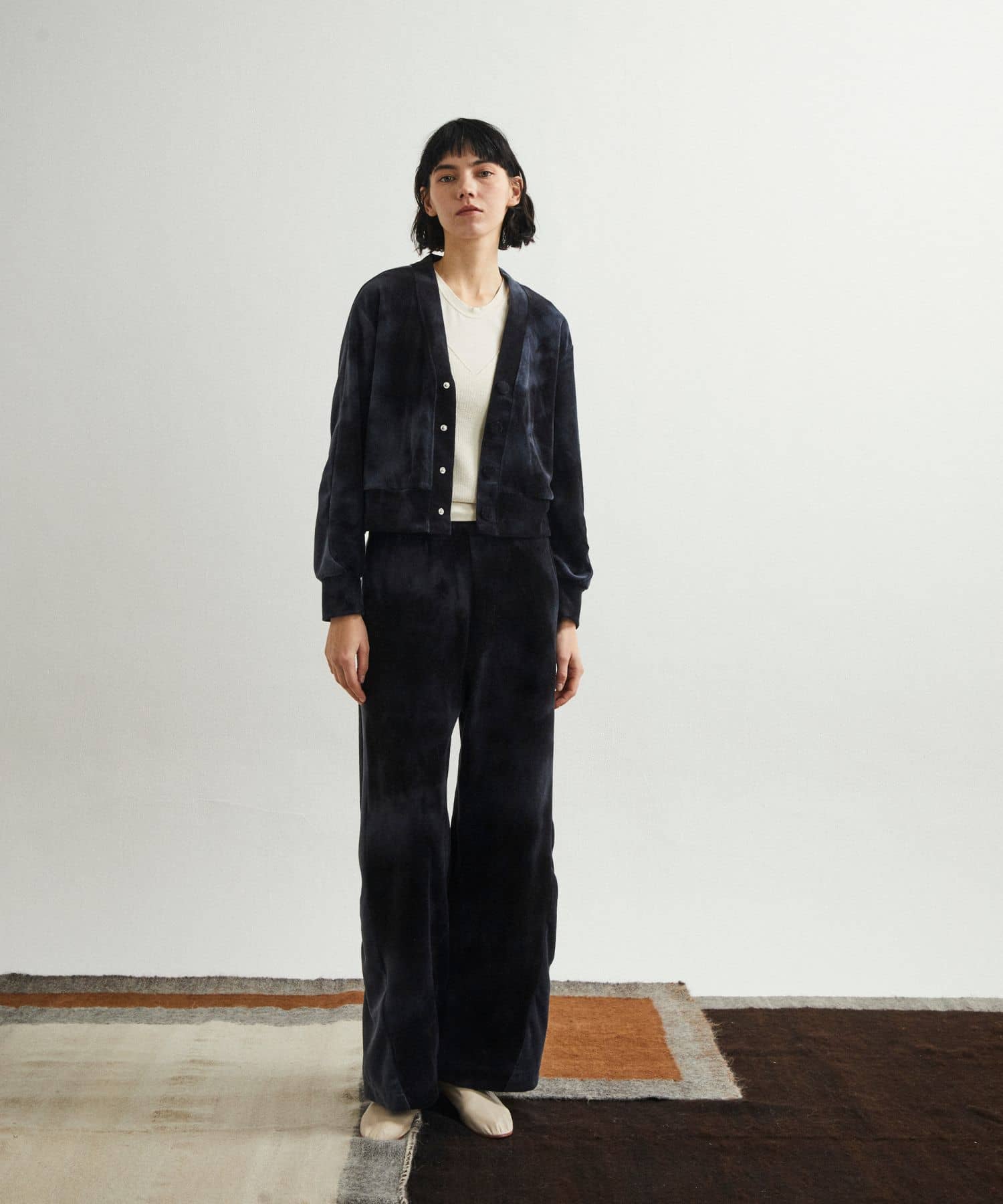 unfil　tie-dyed velour pants black 0