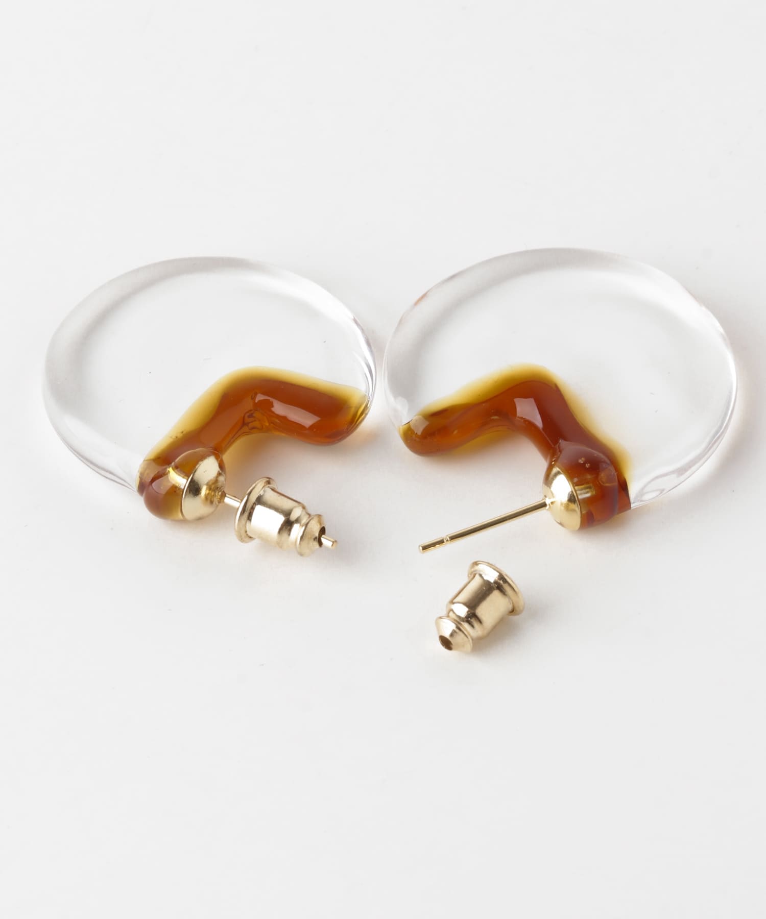 『別注』HARIO Lampwork Factory×DOORS　クォーターサークルピアス アンバー -