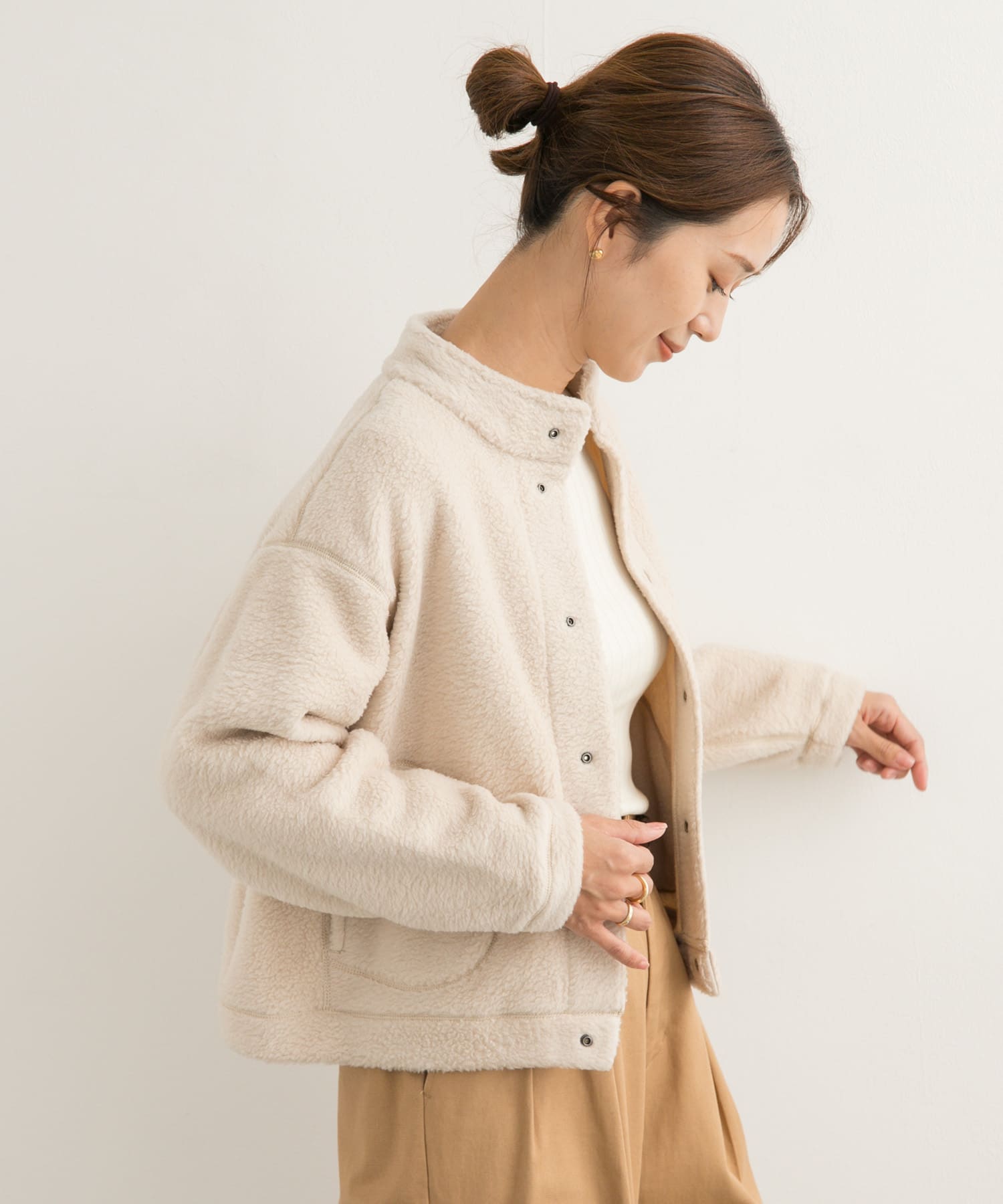 DANTON STAND COLLAR CARDIGAN(S CREAM): トップス｜URBAN