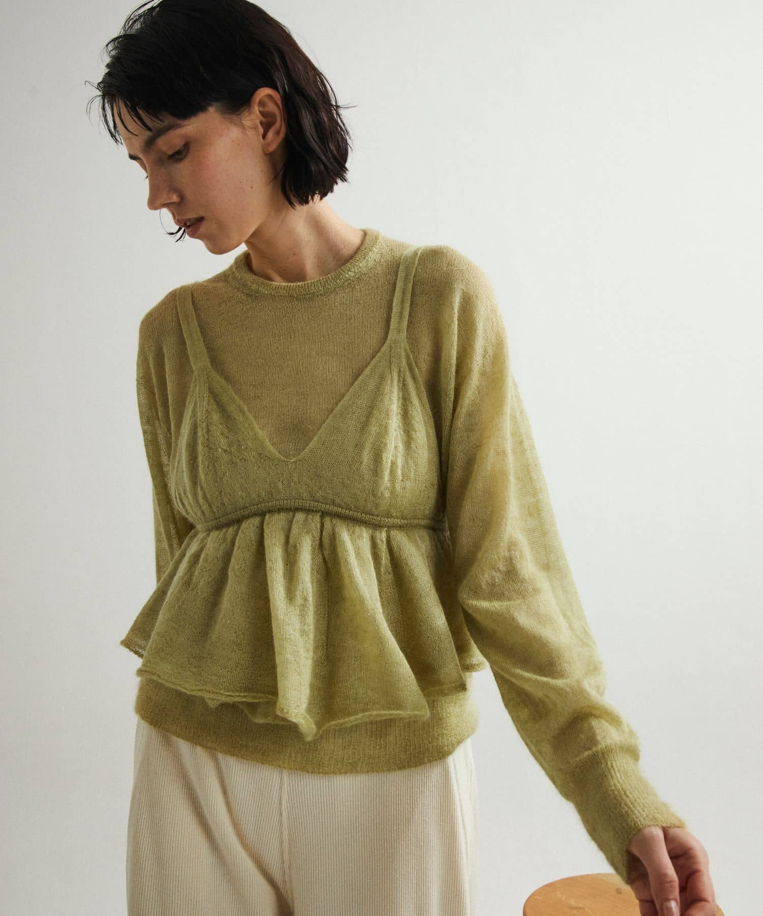 unfil　mohair&silk camisole top lightgreen 1