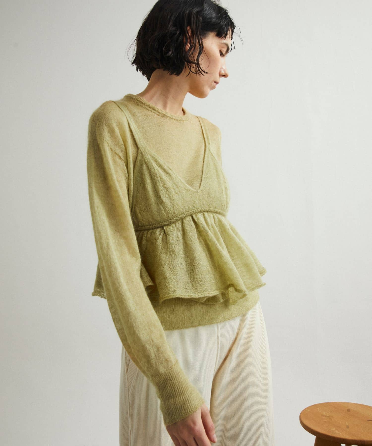 unfil　mohair&silk camisole top lightgreen 1