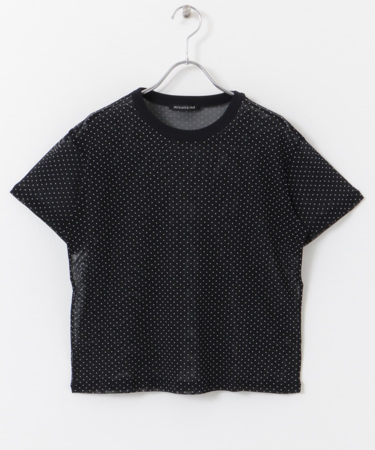 mizuiro ind　mesh dot crew-neck T-shirts navy FREE