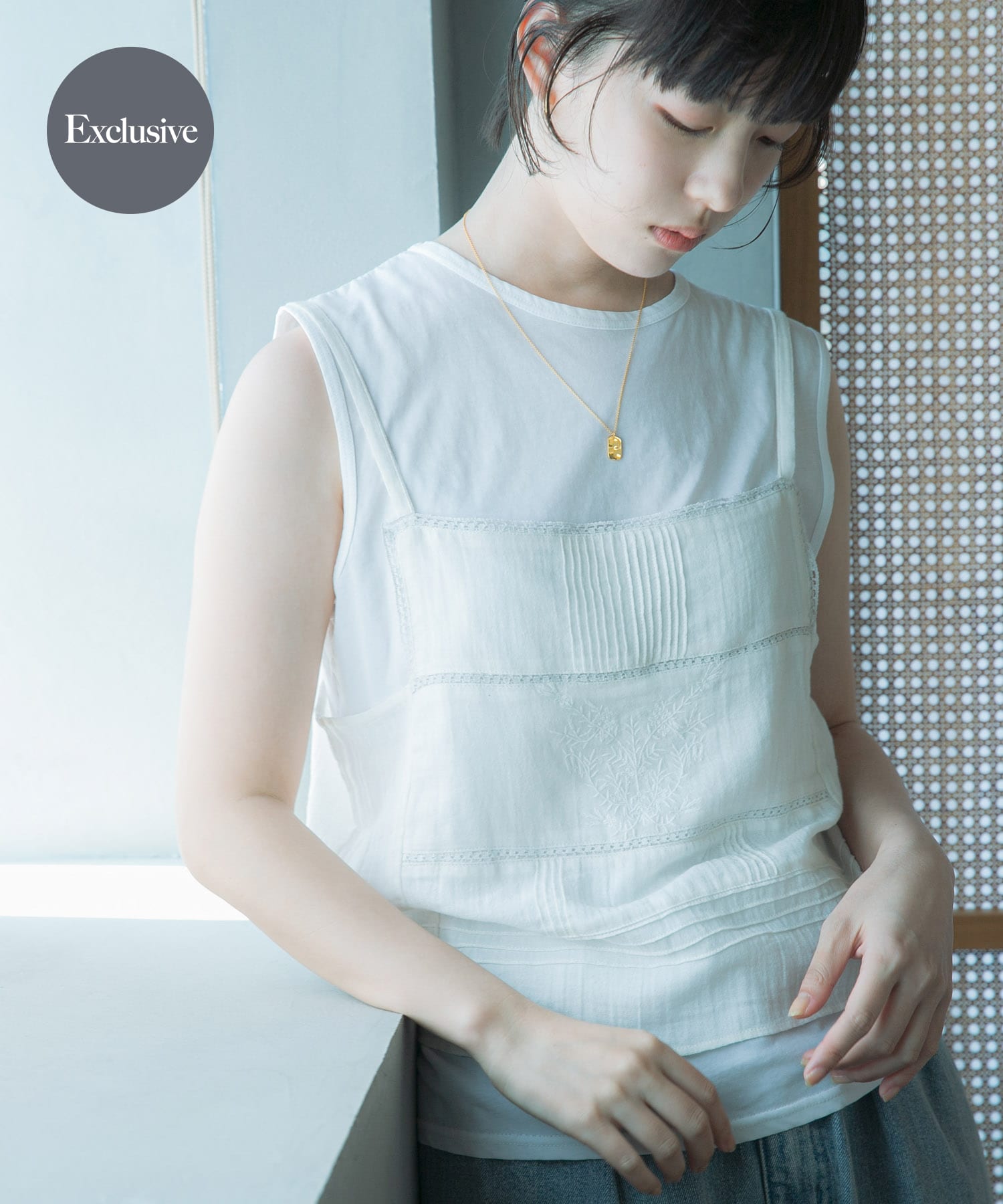 『別注』olu’ment×DOORS　コットンモス刺繍キャミソール