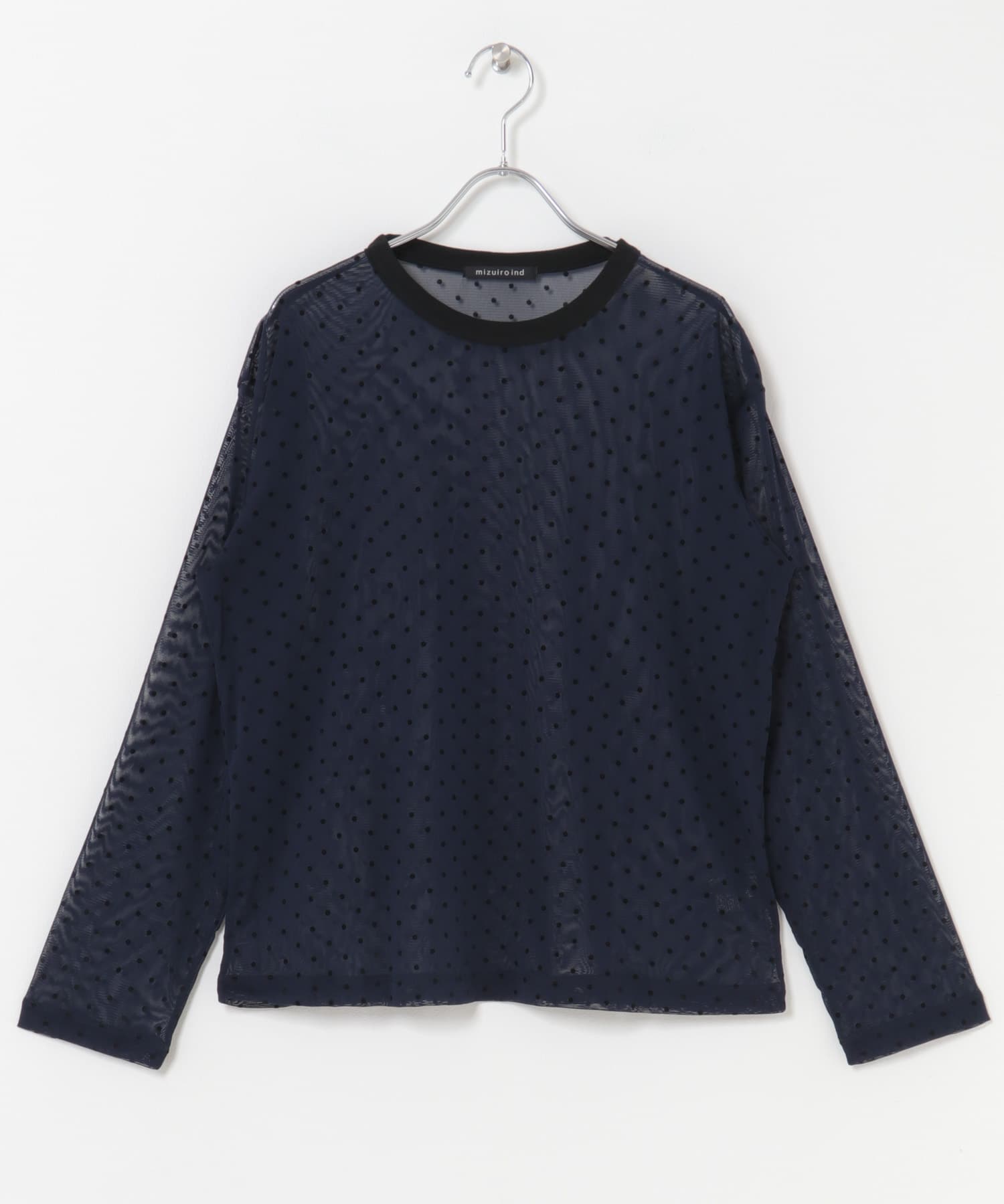 mizuiro ind　mesh dots crew neck pullover navy one