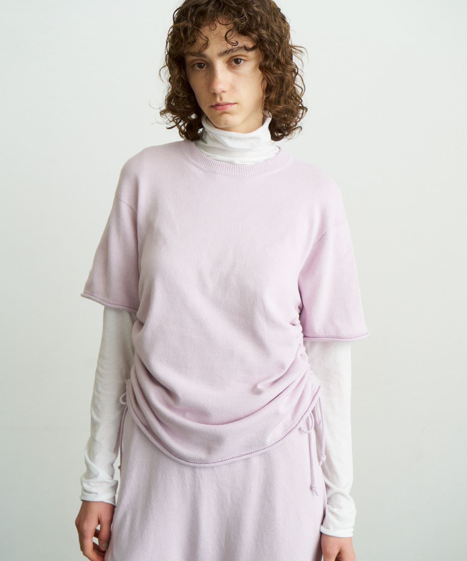 unfil　silkcotton short-sleeve gatherdpullover lilac 1