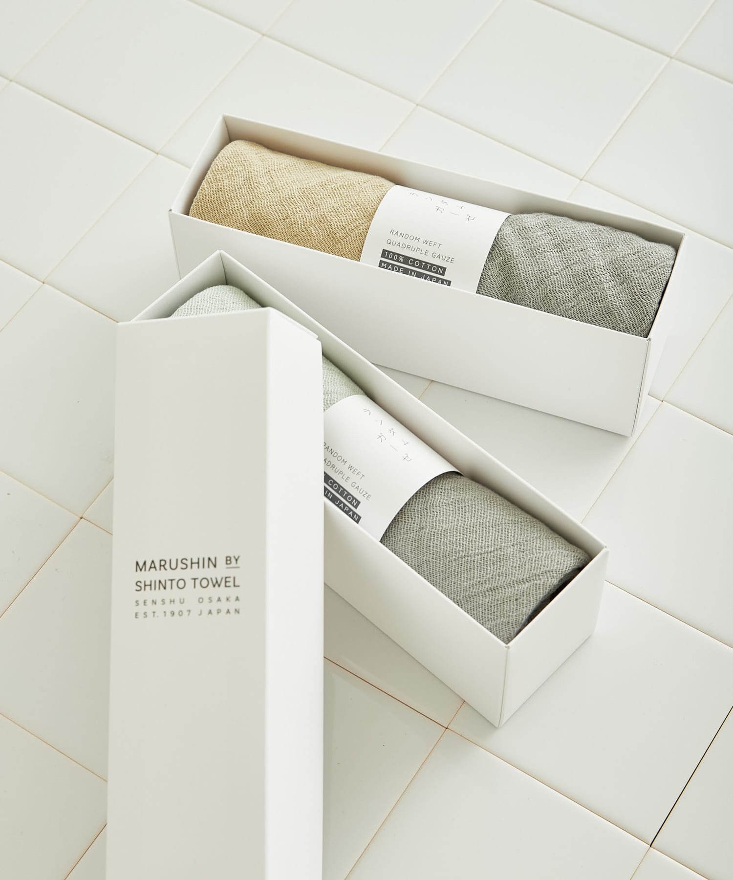 『WEB限定』MARUSHIN by SHINTO TOWEL　ランダムガーゼ ハンドタオル 2枚セット SA×GY -