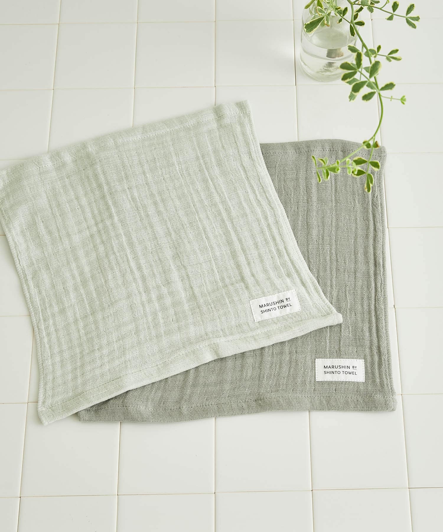 『WEB限定』MARUSHIN by SHINTO TOWEL　ランダムガーゼ ハンドタオル 2枚セット SA×GY -
