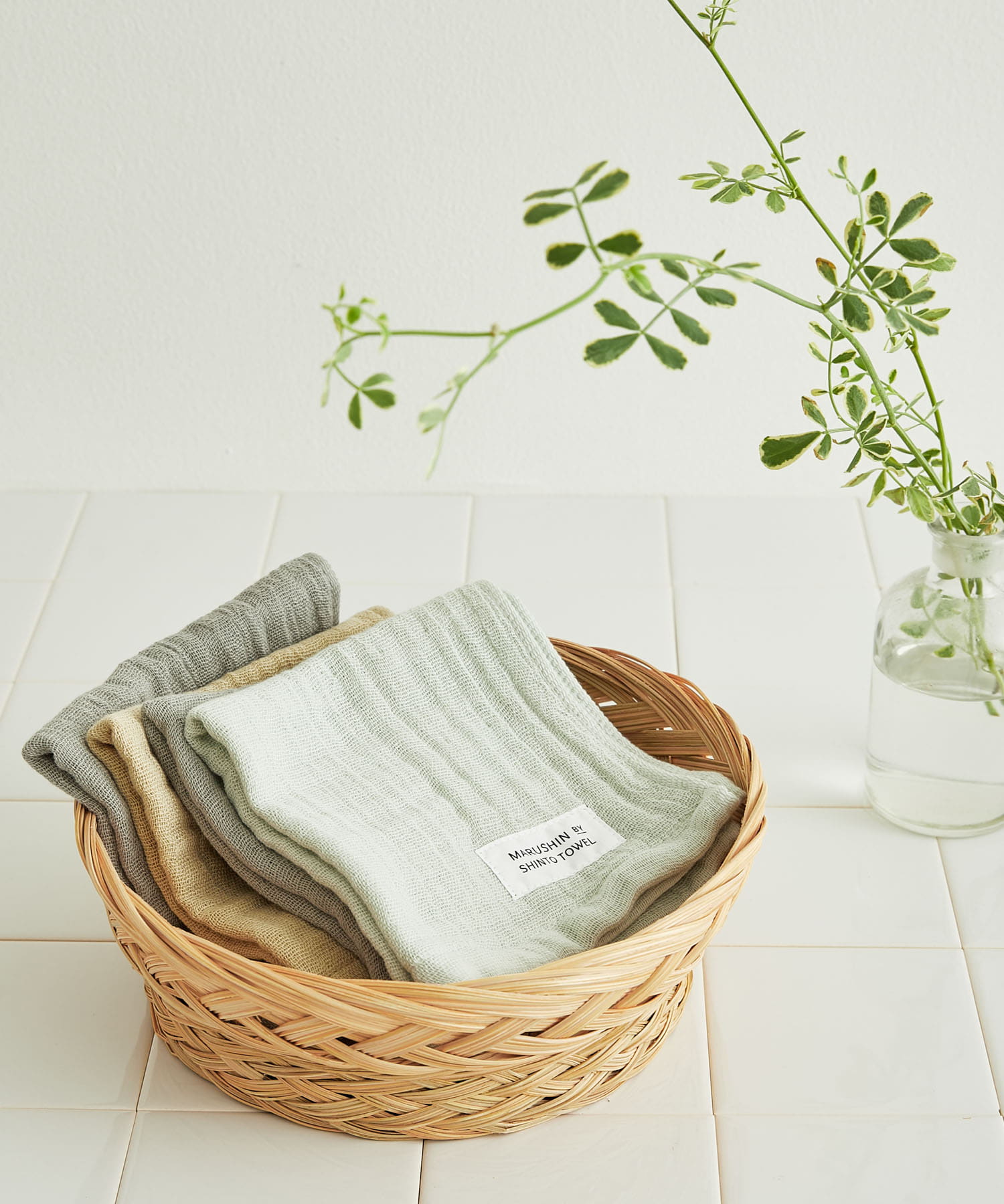 『WEB限定』MARUSHIN by SHINTO TOWEL　ランダムガーゼ ハンドタオル 2枚セット SA×GY -