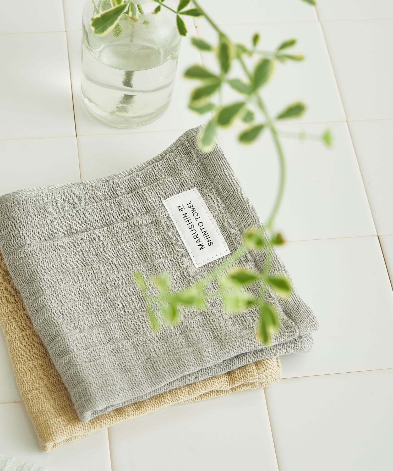 『WEB限定』MARUSHIN by SHINTO TOWEL　ランダムガーゼ ハンドタオル 2枚セット BE×GY -