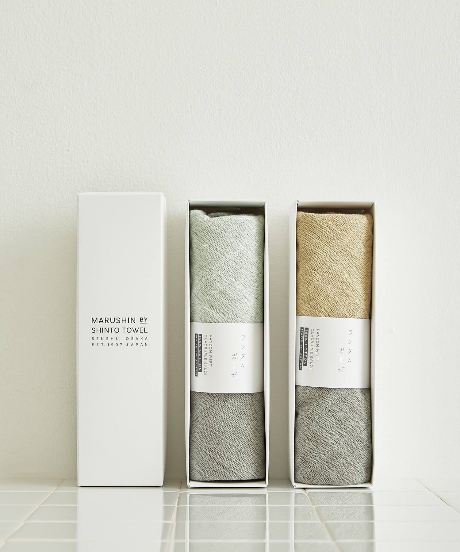 『WEB限定』MARUSHIN by SHINTO TOWEL　ランダムガーゼ ハンドタオル 2枚セット BE×GY -