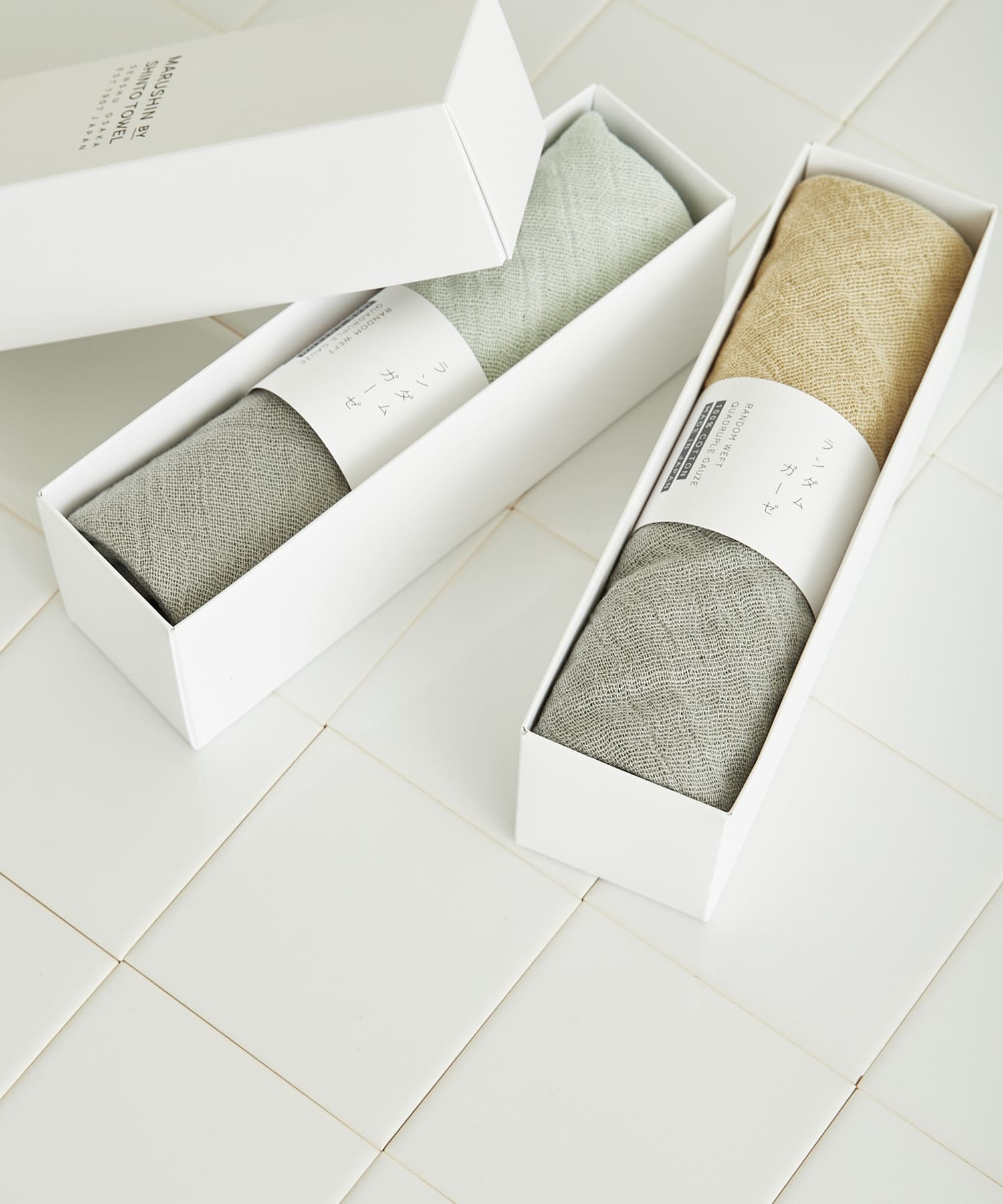 『WEB限定』MARUSHIN by SHINTO TOWEL　ランダムガーゼ ハンドタオル 2枚セット BE×GY -