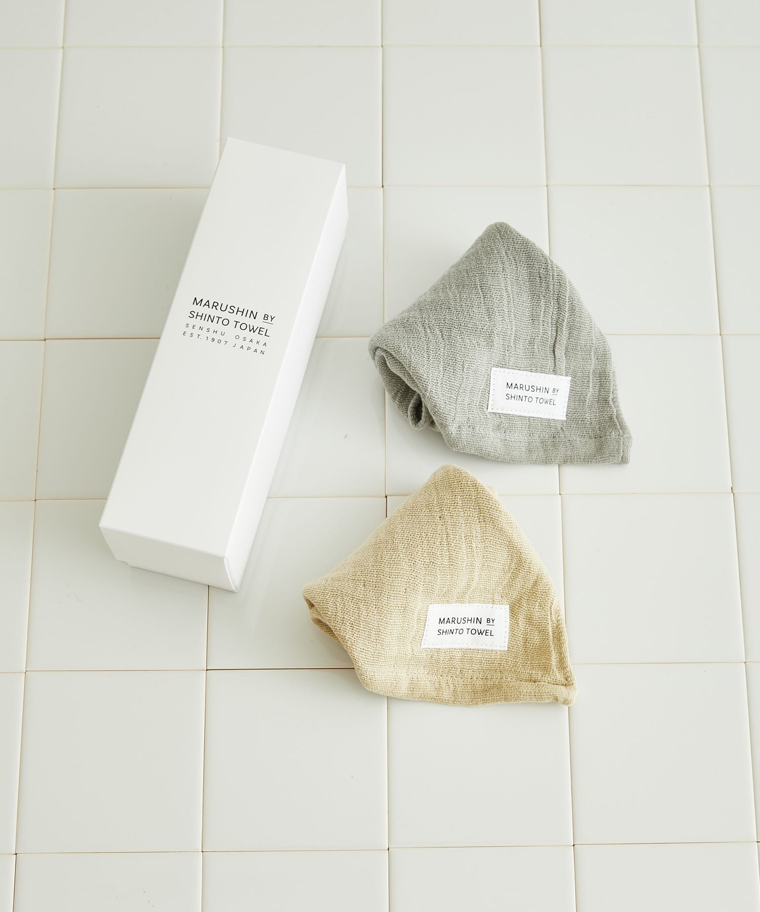 『WEB限定』MARUSHIN by SHINTO TOWEL　ランダムガーゼ ハンドタオル 2枚セット BE×GY -
