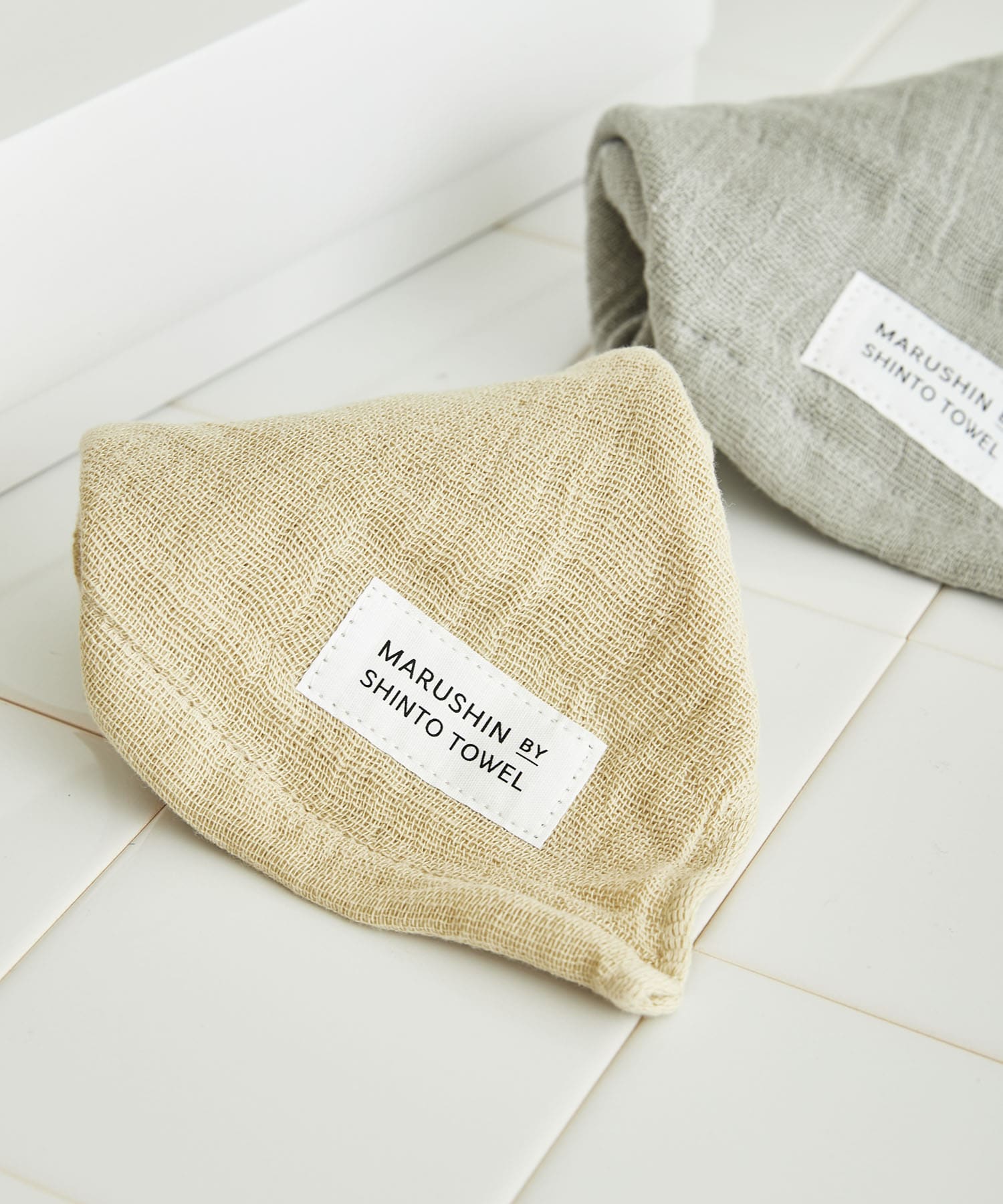 『WEB限定』MARUSHIN by SHINTO TOWEL　ランダムガーゼ ハンドタオル 2枚セット BE×GY -