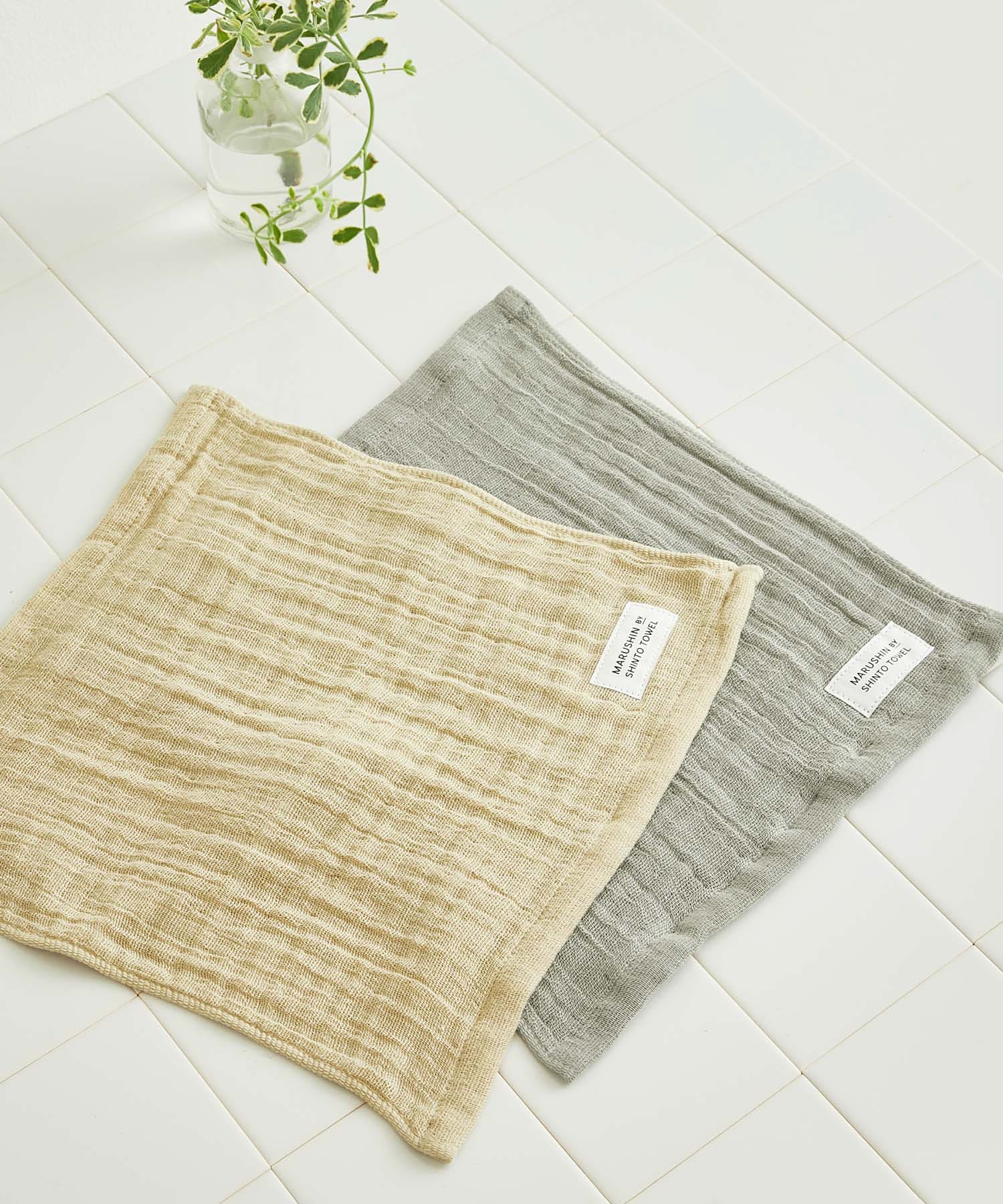 『WEB限定』MARUSHIN by SHINTO TOWEL　ランダムガーゼ ハンドタオル 2枚セット BE×GY -