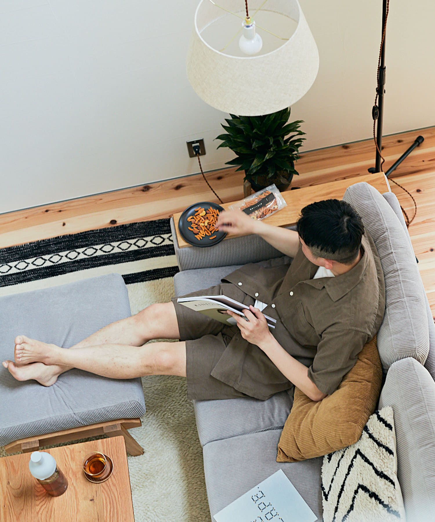 BOTHY Corduroy Ottoman オーク無垢材 Gray one