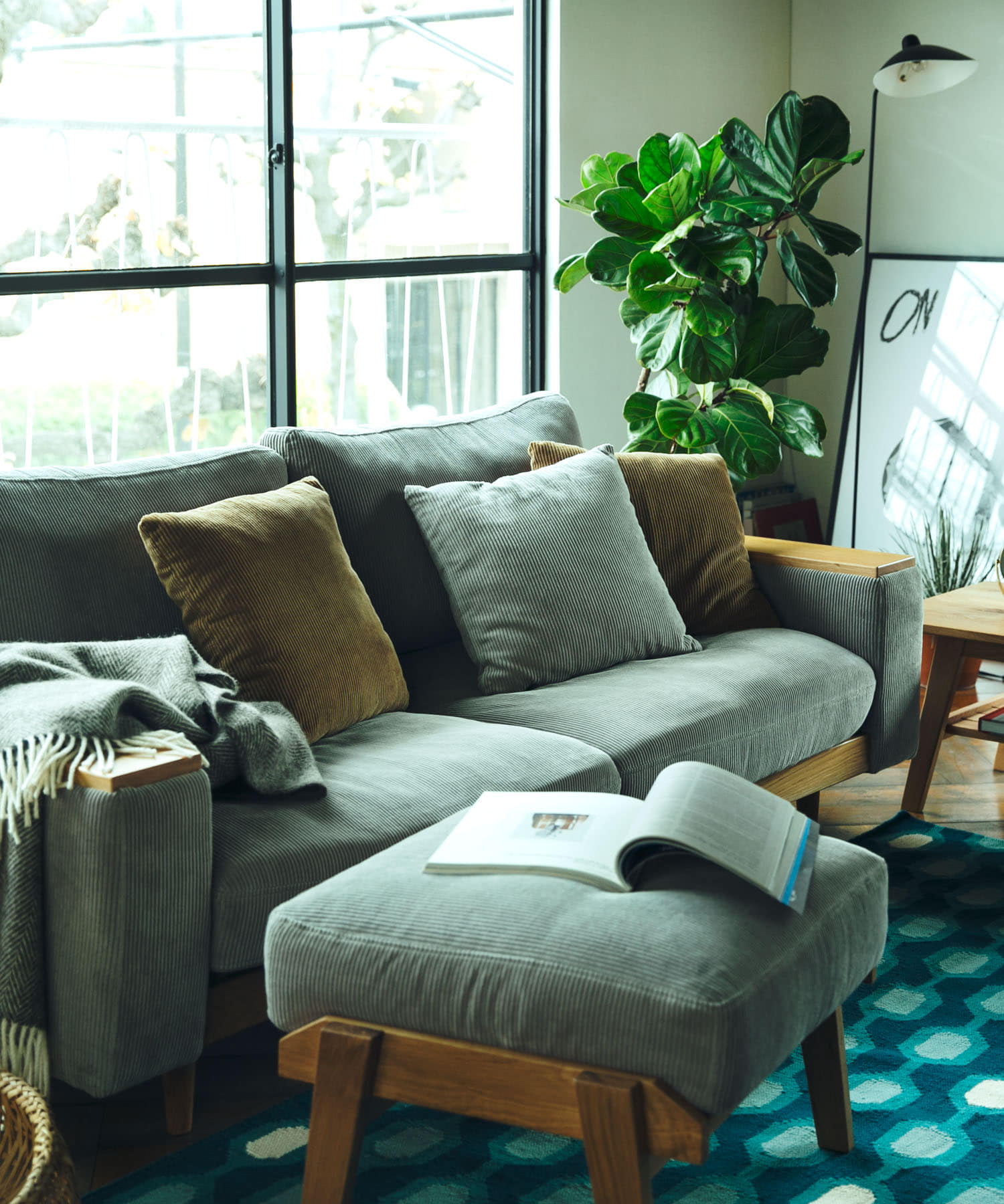 BOTHY Corduroy Ottoman オーク無垢材 Gray one